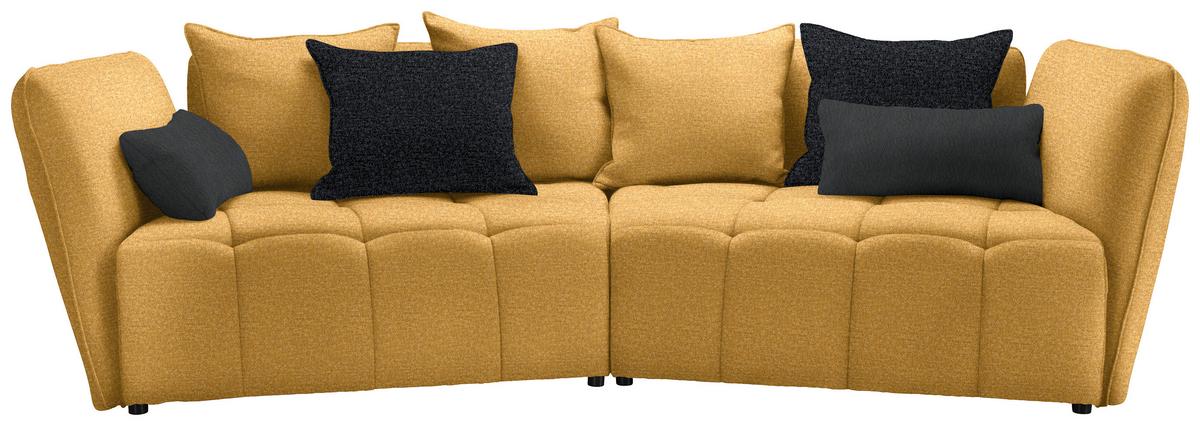 Boxspringová pohovka SOFI, hořčicové žlutá, tmavě šedá - šedá/černá, Moderní, textil (294/93/152cm) - Premium Living