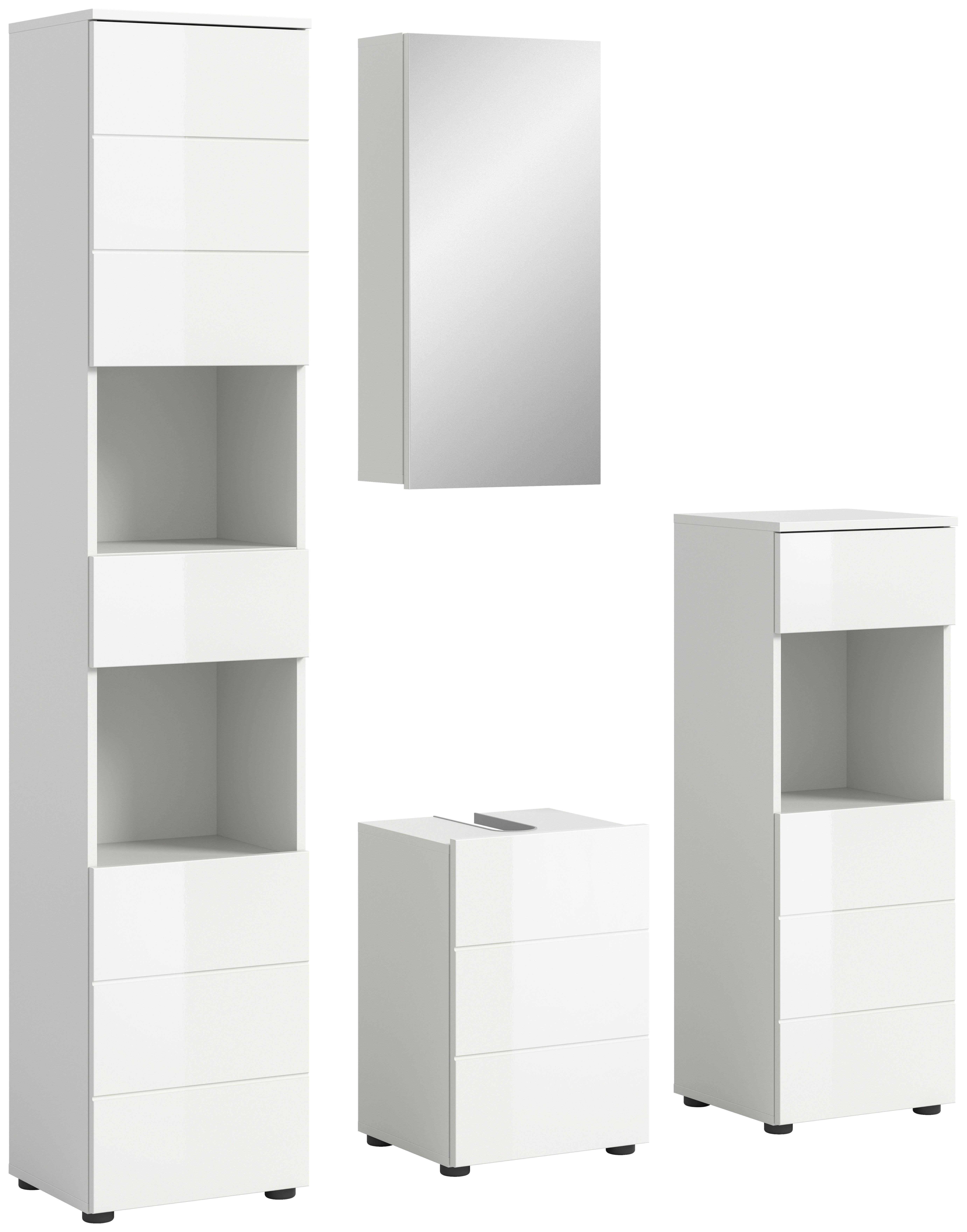 Badezimmer Vira Weiß B: 114 cm - Weiß Hochglanz/Schwarz, MODERN, Holzwerkstoff (114cm) - MID.YOU