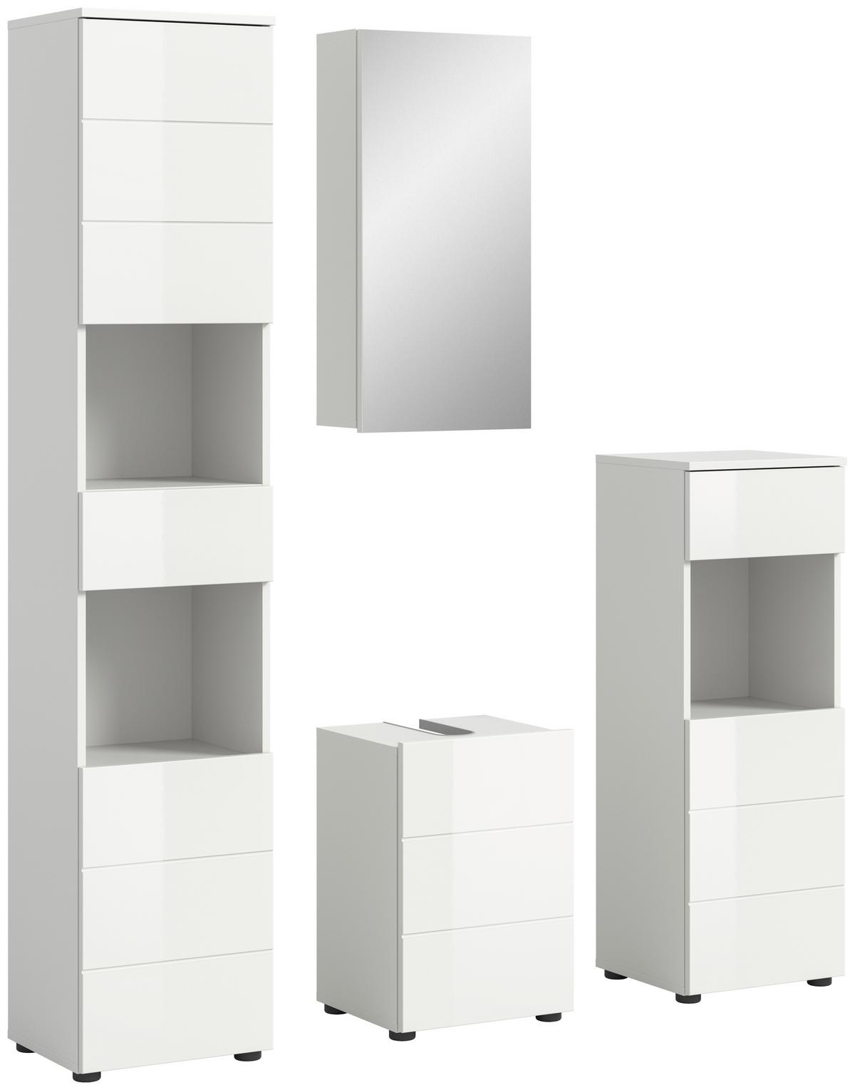 Badezimmer Vira Weiß B: 114 cm - Weiß Hochglanz/Schwarz, MODERN, Holzwerkstoff (114cm) - MID.YOU