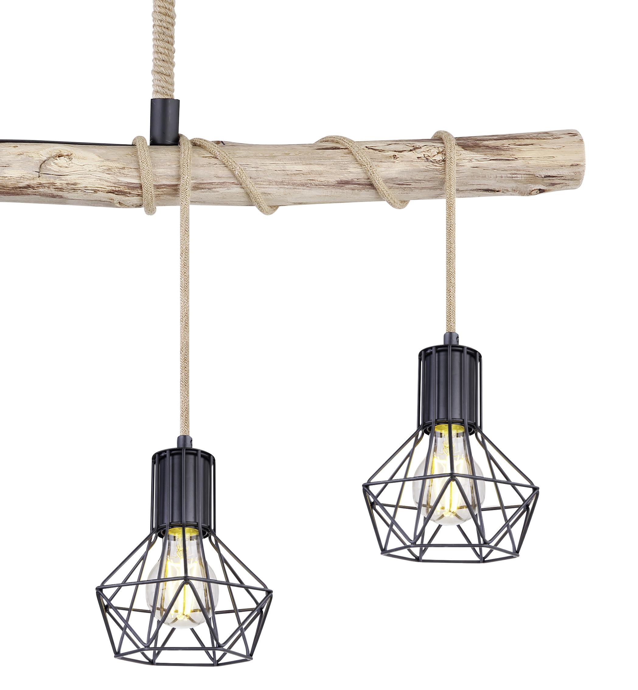 Hängeleuchte Priska - Schwarz/Naturfarben, Natur, Glas/Naturmaterialien (100/15/120cm) - Globo
