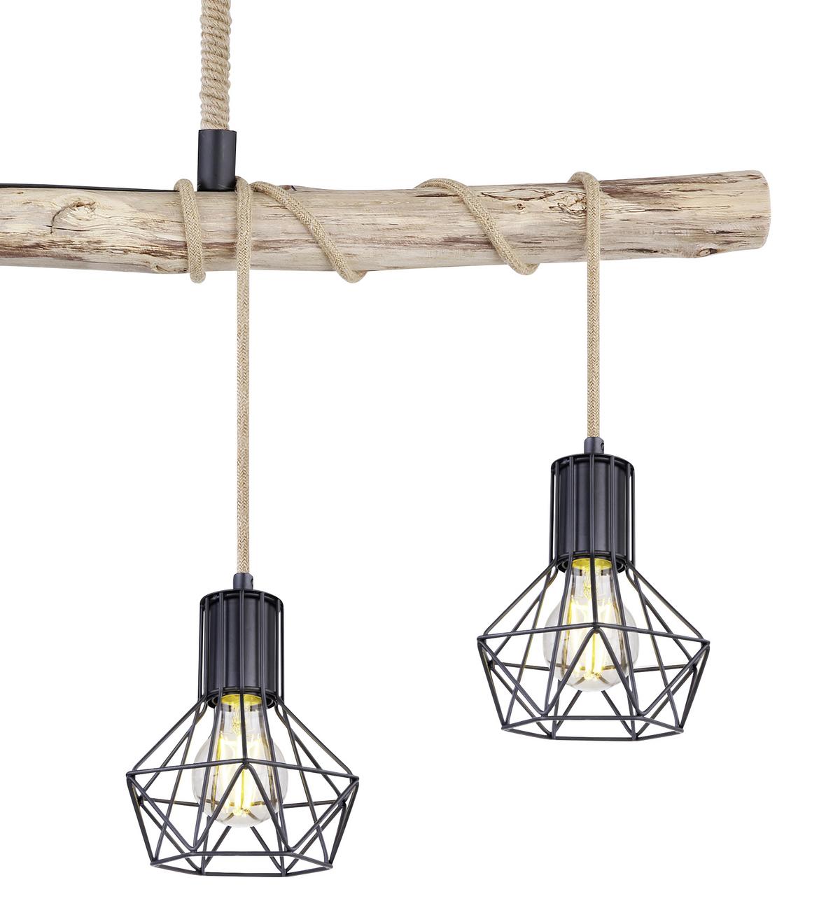 Hängeleuchte Priska - Schwarz/Naturfarben, Natur, Glas/Naturmaterialien (100/15/120cm) - Globo