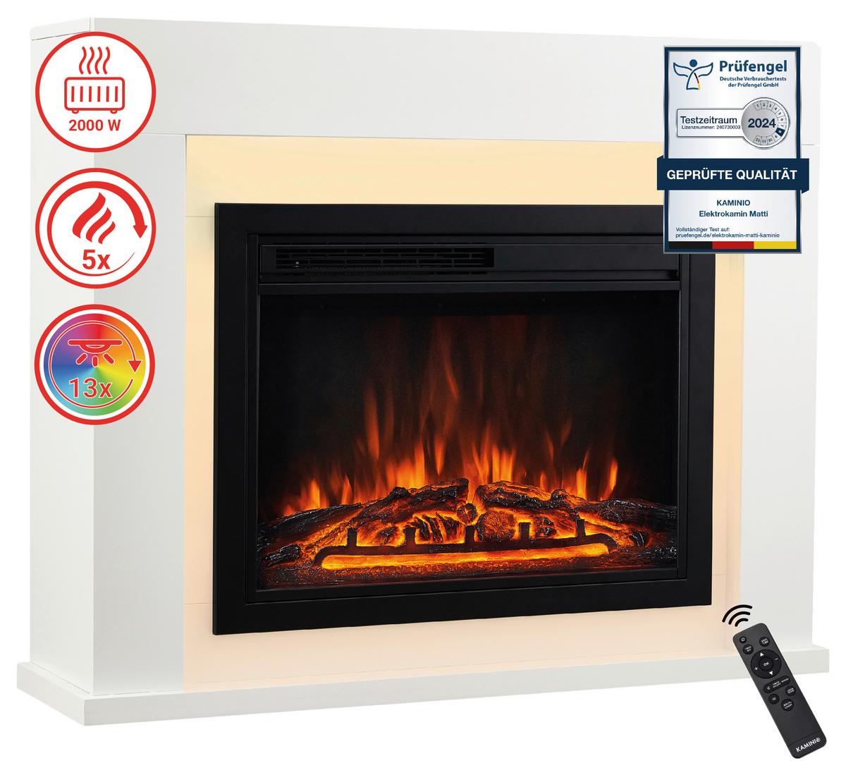 Elektrokamin Matti - Weiß, Basics, Glas/Holzwerkstoff (95,0/77,0/26,0cm)