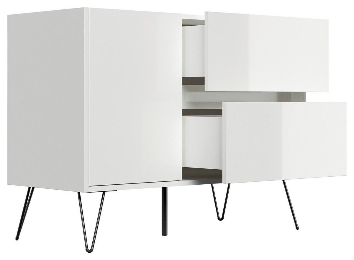 Sideboard Posseik Industrial Weiß B: 99 Cm - Weiß Hochglanz/Schwarz, Design, Holzwerkstoff (99/75,8/42cm) - P & B