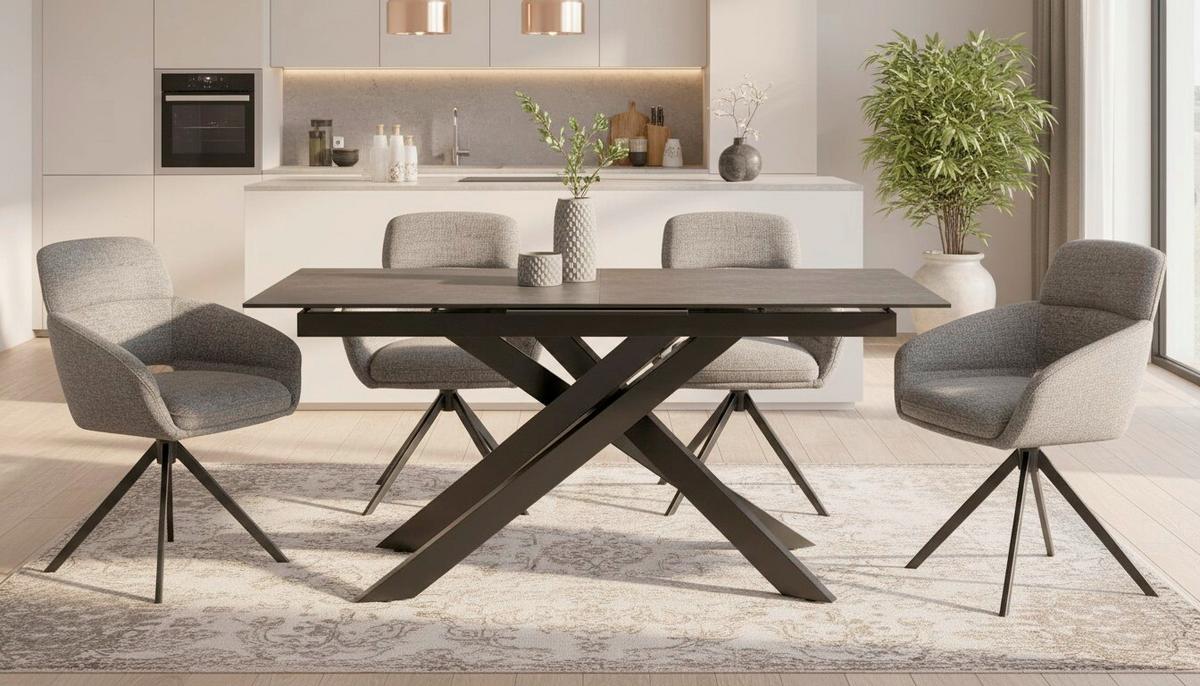 Esstisch Lotus Grau/Schwarz L: 168-210 cm - Schwarz/Grau, MODERN, Glas/Keramik (168-210/90/76cm) - P & B