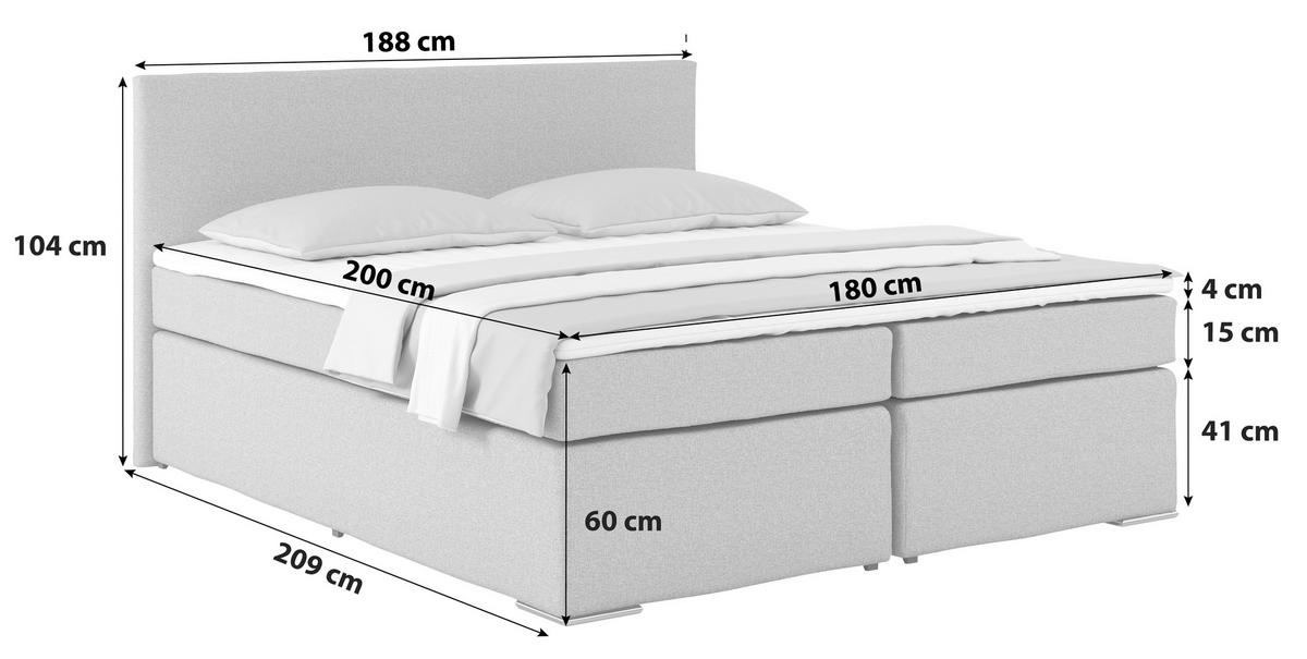 Posteľ Boxspring NERO PL: 180x200 cm, svetlomodrá - svetlomodrá/mätovozelená, Konventionell, kov/textil (180/200cm)