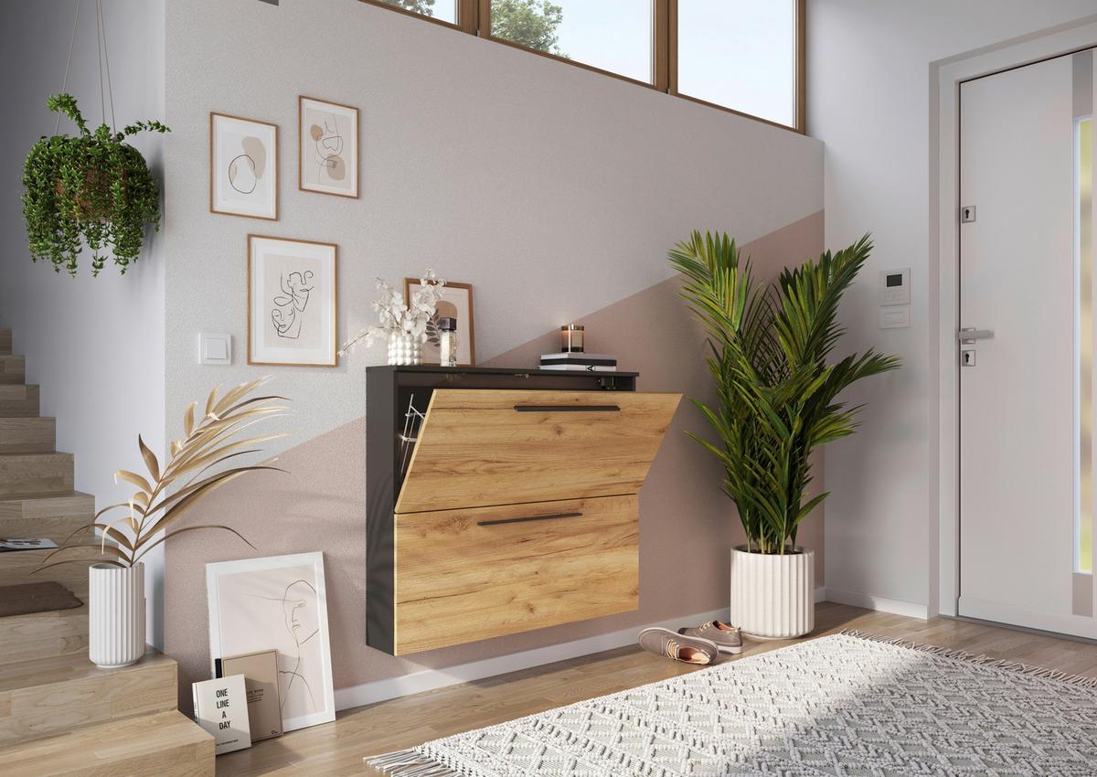 Schuhkipper Wildomar Eichefarben B: 100cm - Eichefarben/Graphitfarben, MODERN, Holzwerkstoff (100/85/19cm) - Germania