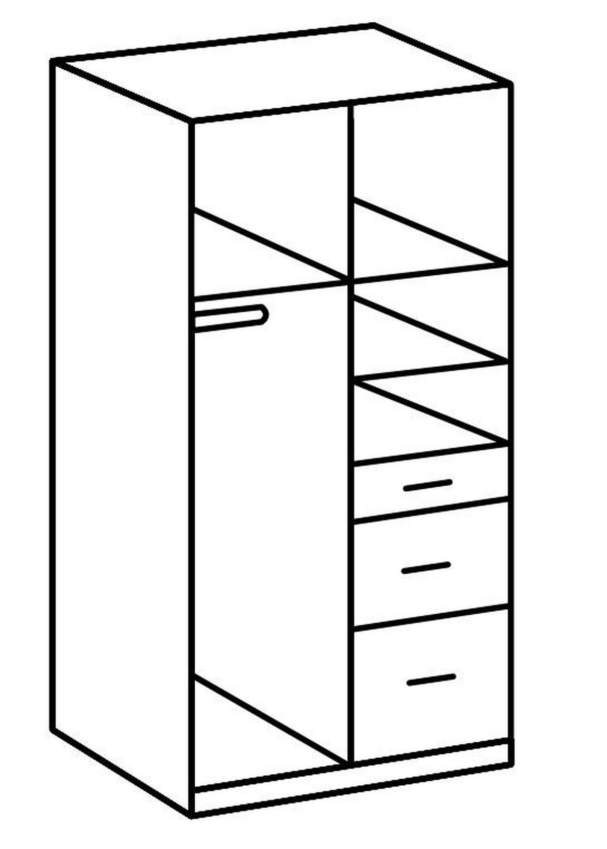 Drehtürenschrank Mit Spiegel + Laden B: 91 cm Clack, Weiß - Weiß Hochglanz/Silberfarben, Basics, Holzwerkstoff (91/199/58cm) - MID.YOU