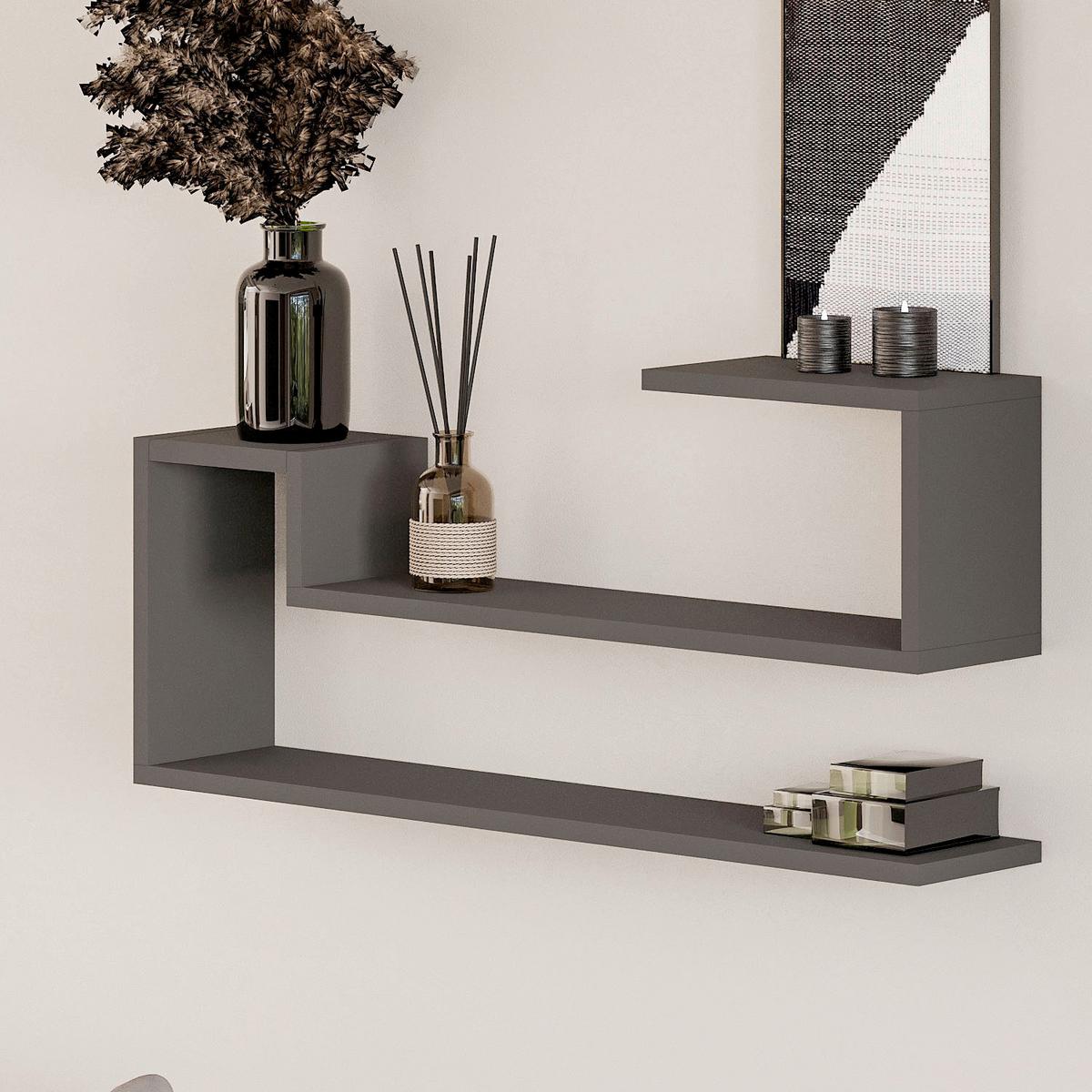 Wandregal Ravi Anthrazit B: 90 cm - Anthrazit, Design, Holzwerkstoff (90/41,2/17cm) - Livetastic