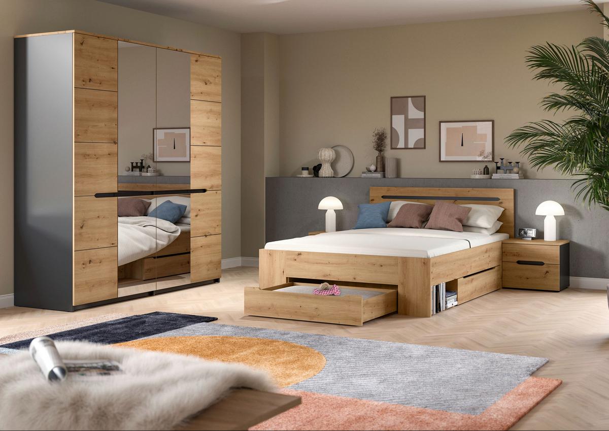 Schlafzimmer Canu Grau /Eiche Artisan Dekor 4-tlg - Eiche Artisan/Grau, MODERN, Holzwerkstoff - MID.YOU