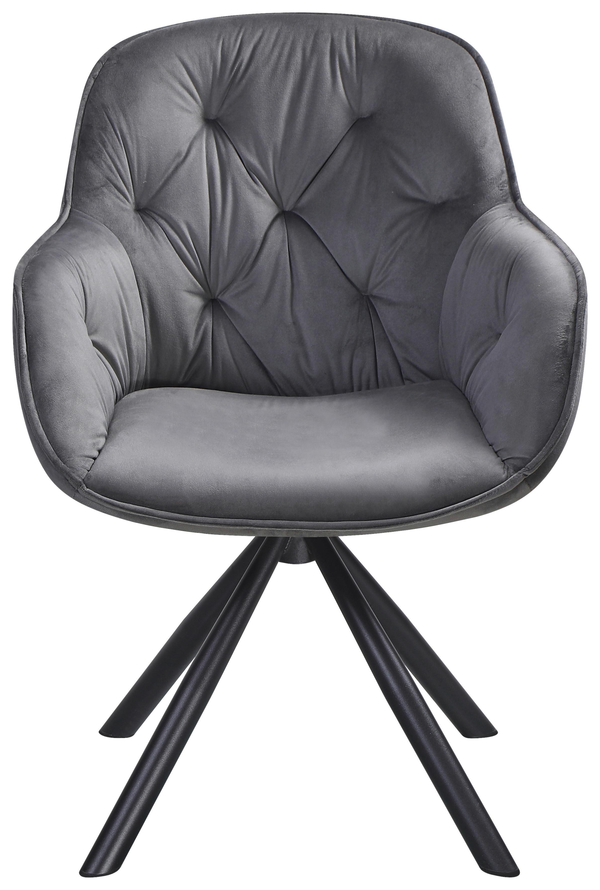 Armlehnstuhl Silvi Samt Grau 360° drehbar - Schwarz/Grau, KONVENTIONELL, Textil/Metall (62/85/62cm)