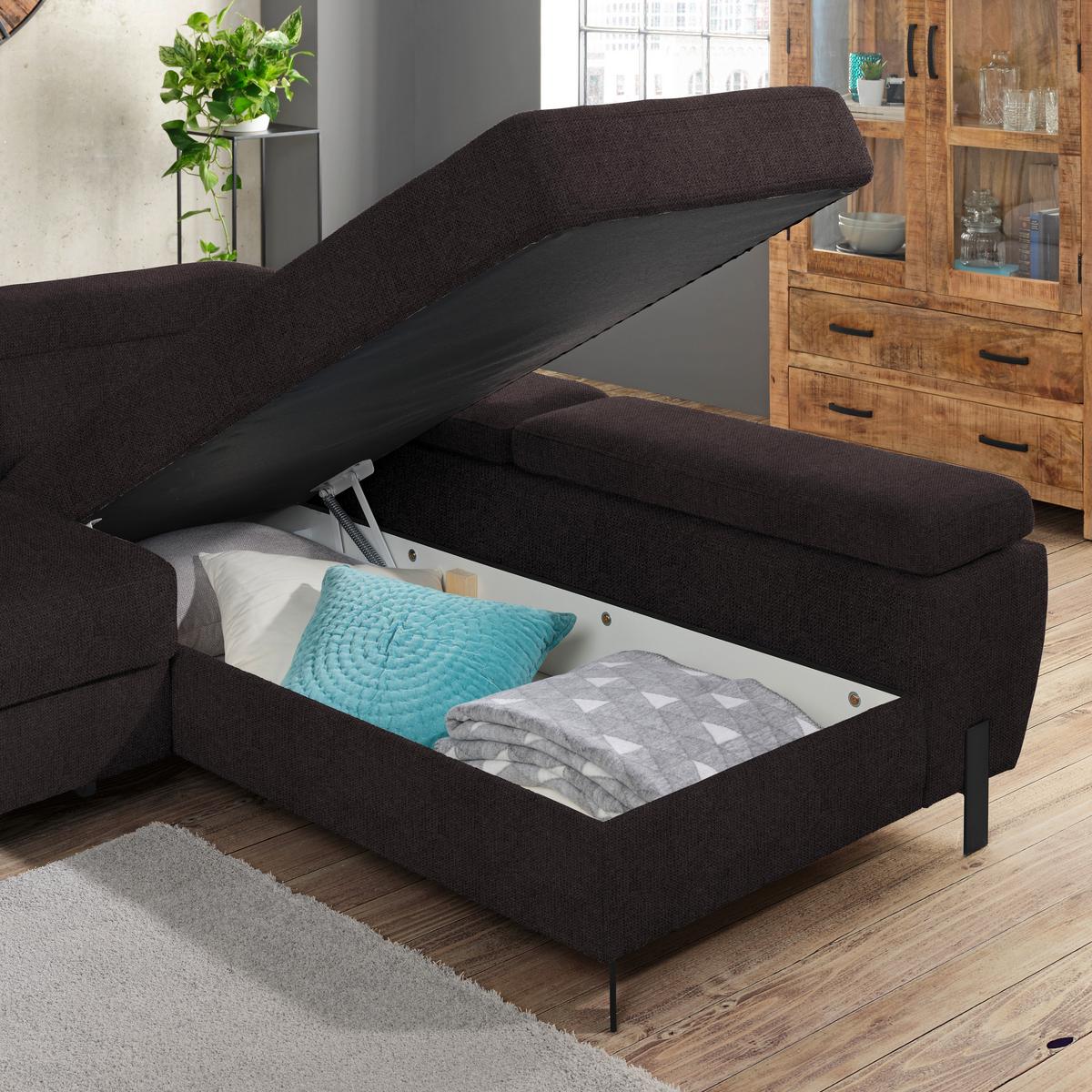 Rohová sedačka MILNA, pravá, grafitová - čierna/grafitová, Modern, kov/drevo (277/90/189cm) - Mömax