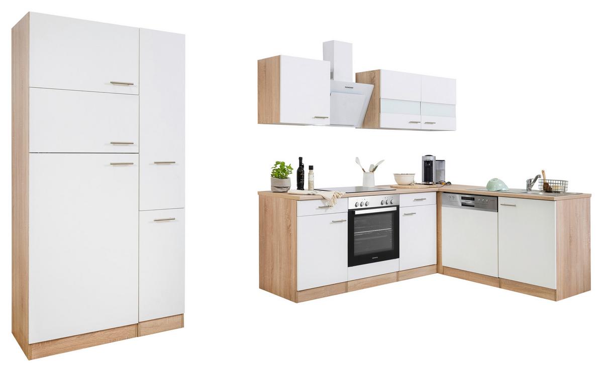 Eckküche Economy mit Geräten 172 cm Weiß/Eichefarben - Eichefarben/Weiß, Basics, Glas/Holzwerkstoff (310/172cm) - Respekta