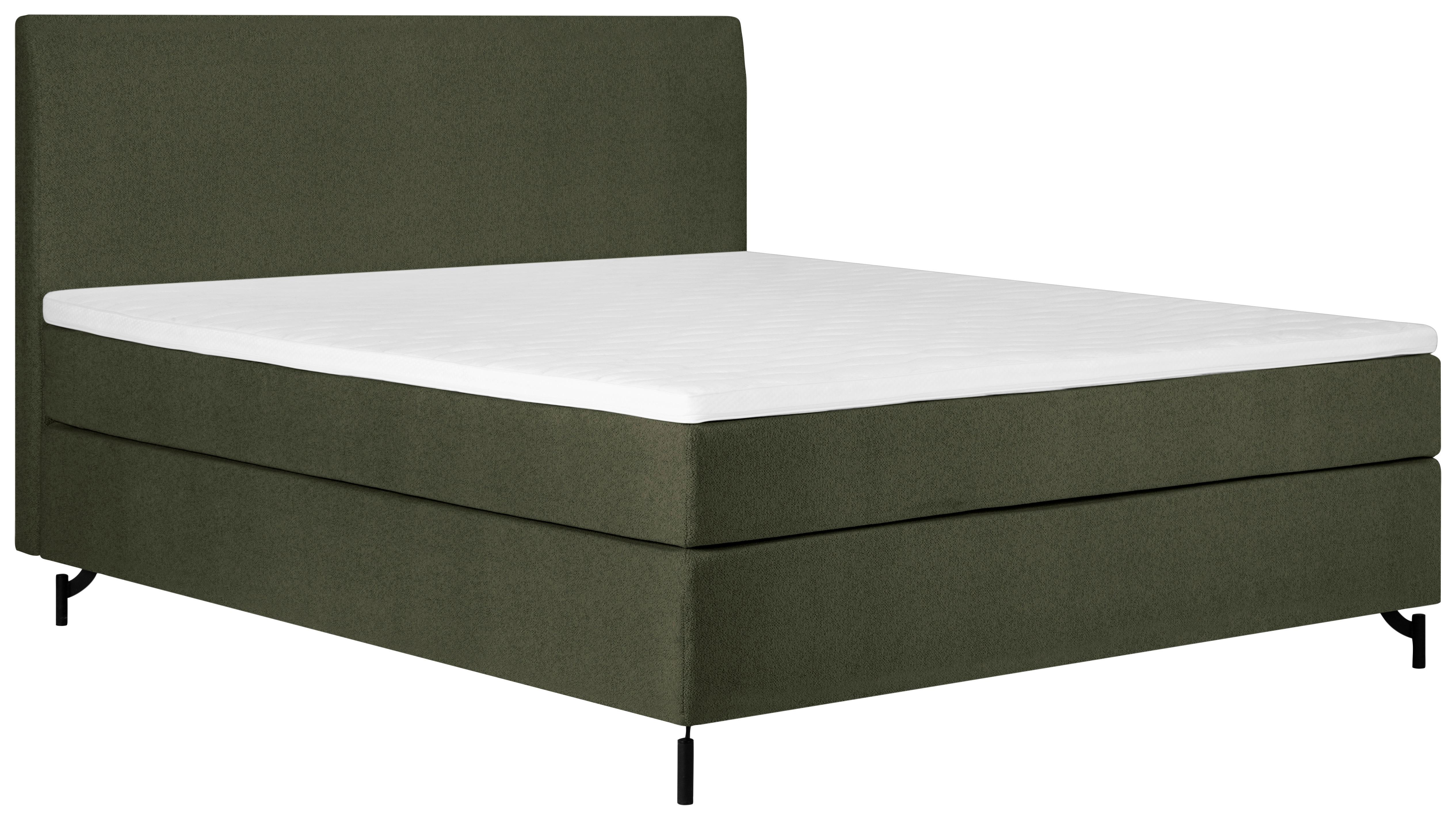 Boxspringbett Linz 140x200 cm D.grün inkl. Topper - Dunkelgrün/Schwarz, MODERN, Textil (140/200cm) - MID.YOU