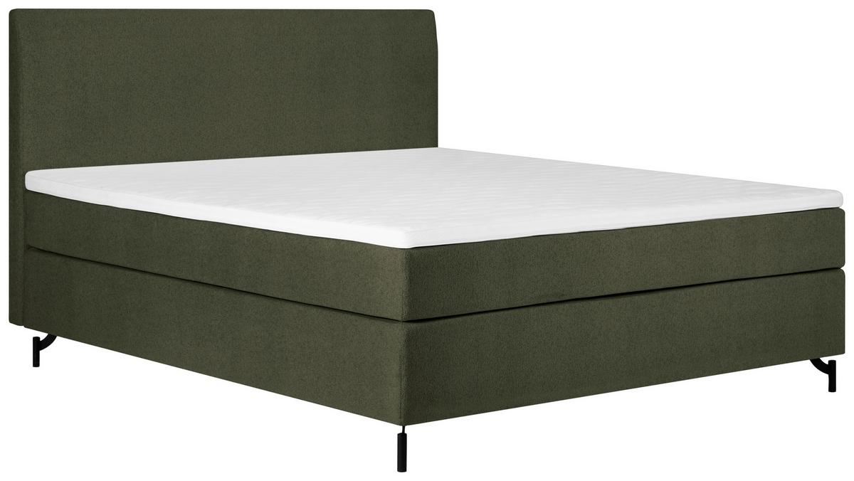 Boxspringbett Linz 140x200 cm D.grün inkl. Topper - Dunkelgrün/Schwarz, MODERN, Textil (140/200cm) - MID.YOU