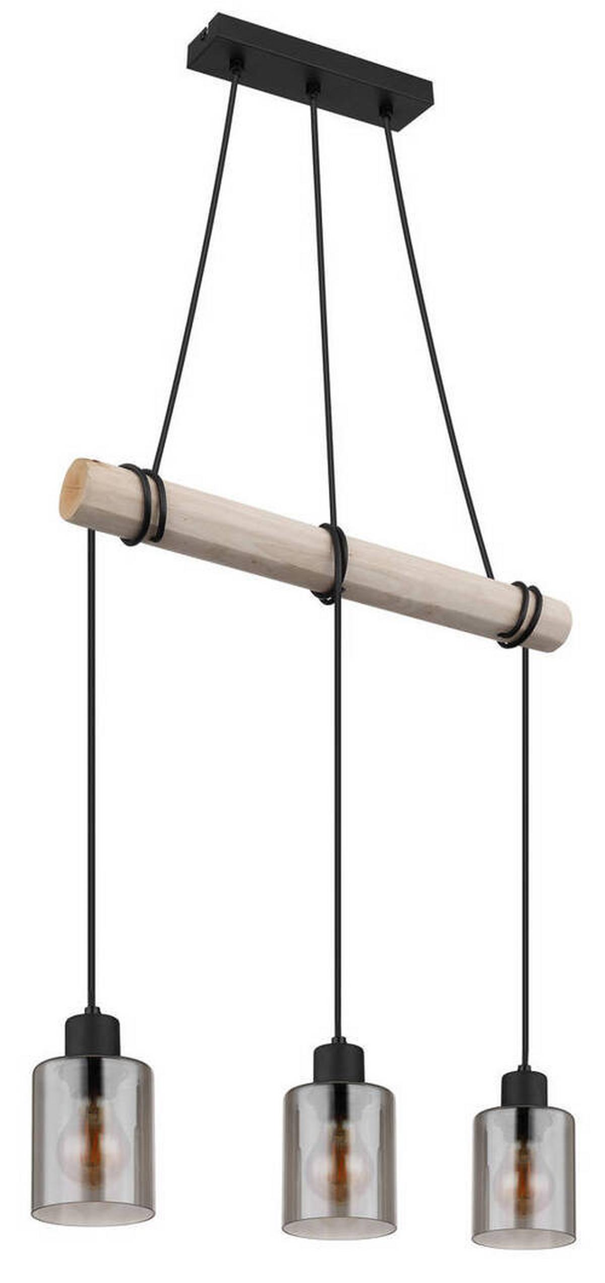 Hängeleuchte 15465-3h - Schwarz/Naturfarben, Natur, Glas/Holz (50/10/140cm) - Globo