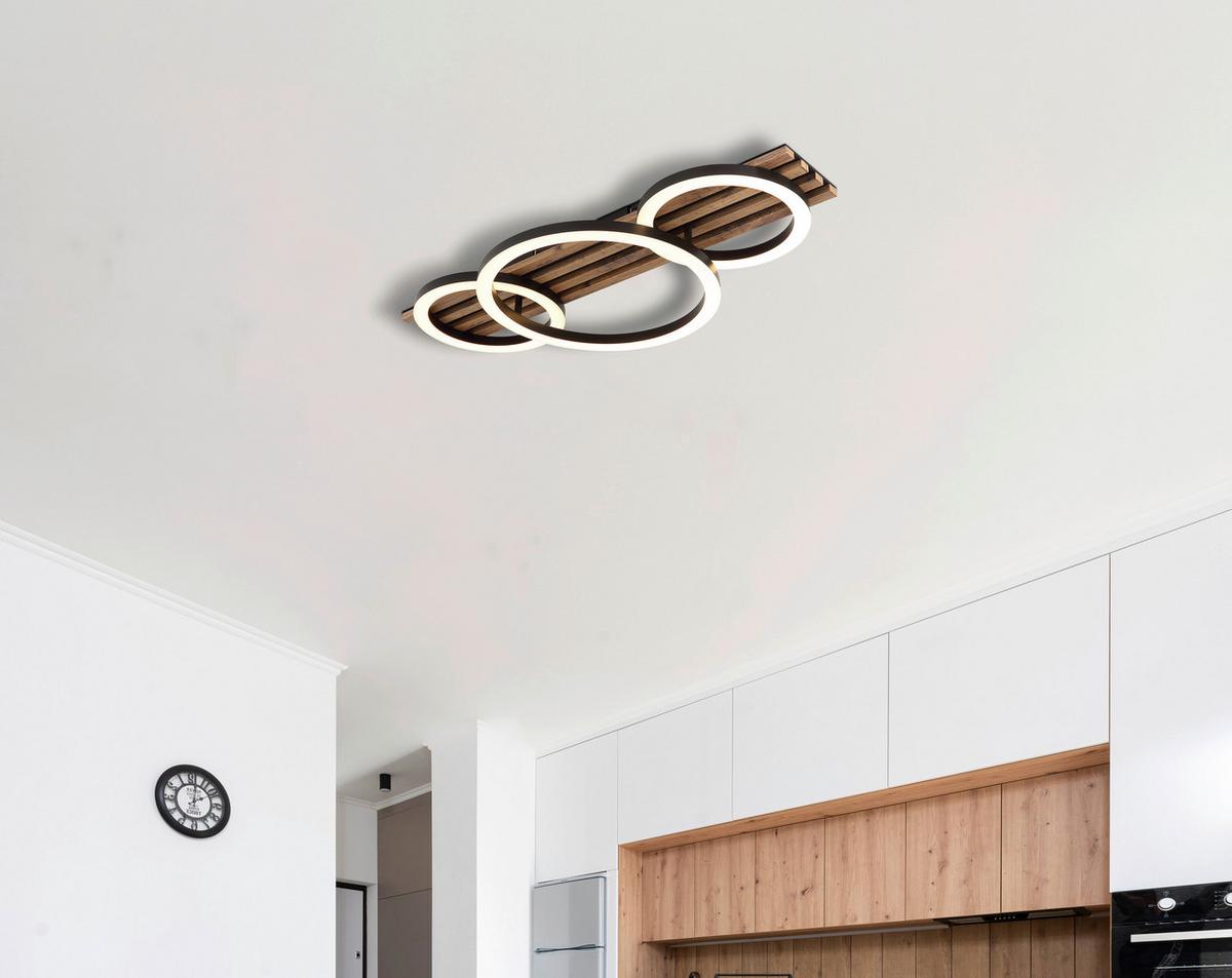 LED-Deckenleuchte Tisha D:30cm Schwarz Weiß Dunkelbraun - Dunkelbraun/Schwarz, Natur, Holzwerkstoff/Kunststoff (30/9,5cm) - Globo