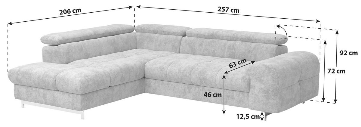 Ecksofa Mit Schlaffunktion Cloud + Dunkelbraun - Chromfarben/Dunkelbraun, KONVENTIONELL, Textil (206/257cm) - Livetastic
