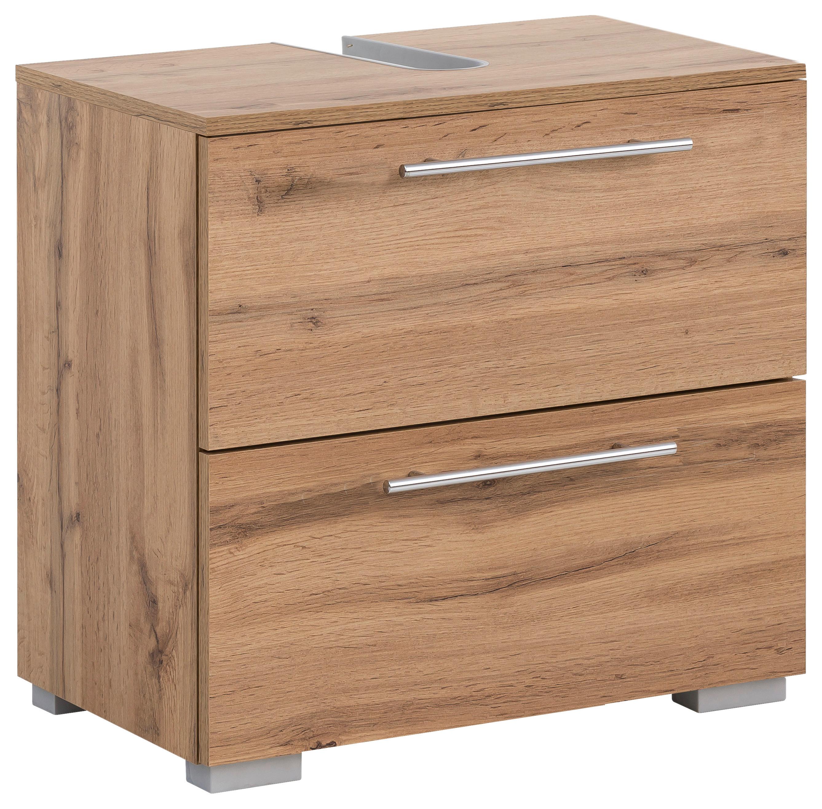 Waschbeckenunterschrank Carlos B: 60,2 cm Eichefarben - Eichefarben/Silberfarben, KONVENTIONELL, Holzwerkstoff (60,2/59,1/35cm) - MID.YOU