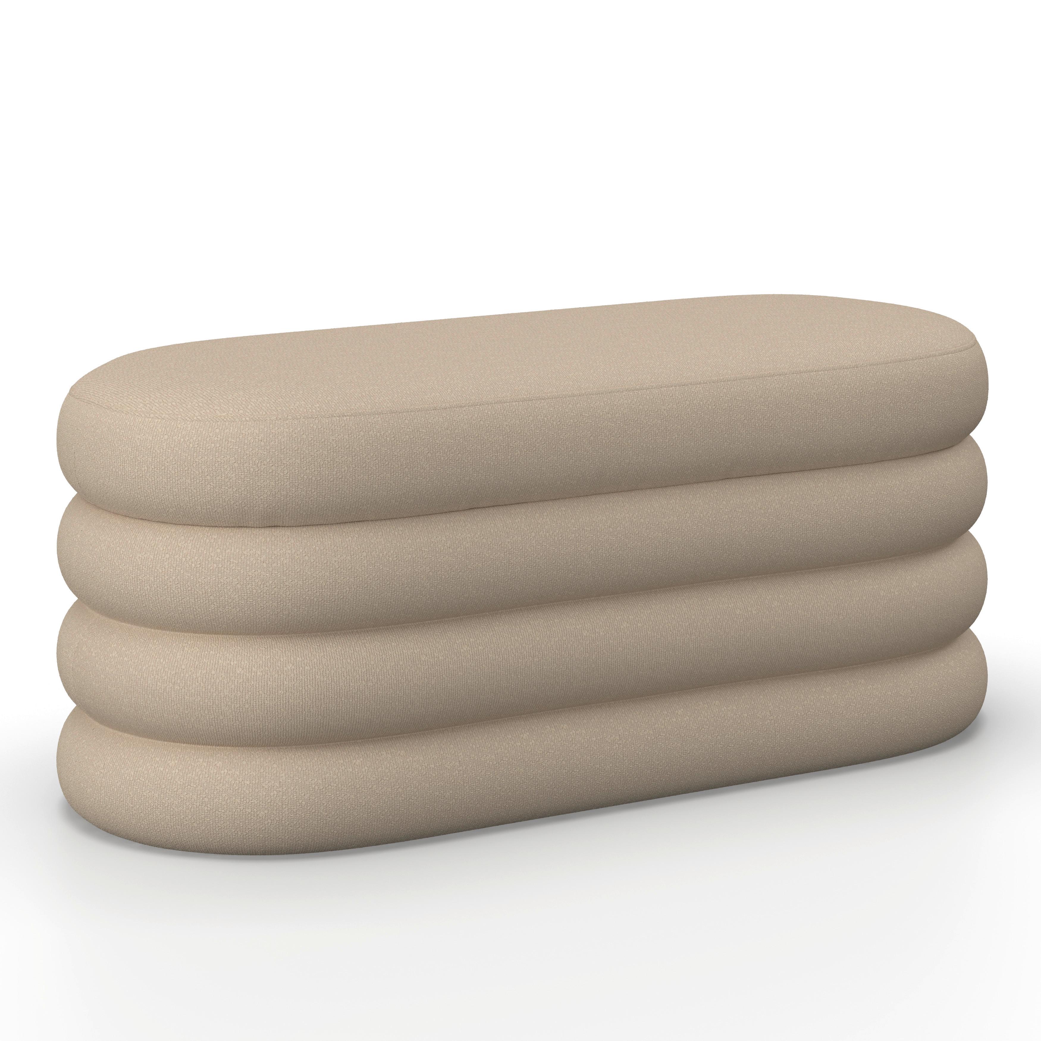 Taburetová lavice LORENA polstrovaná, světle hnědá - hnědá, Moderní, dřevo/textil (110/47/45cm) - Bessagi Home