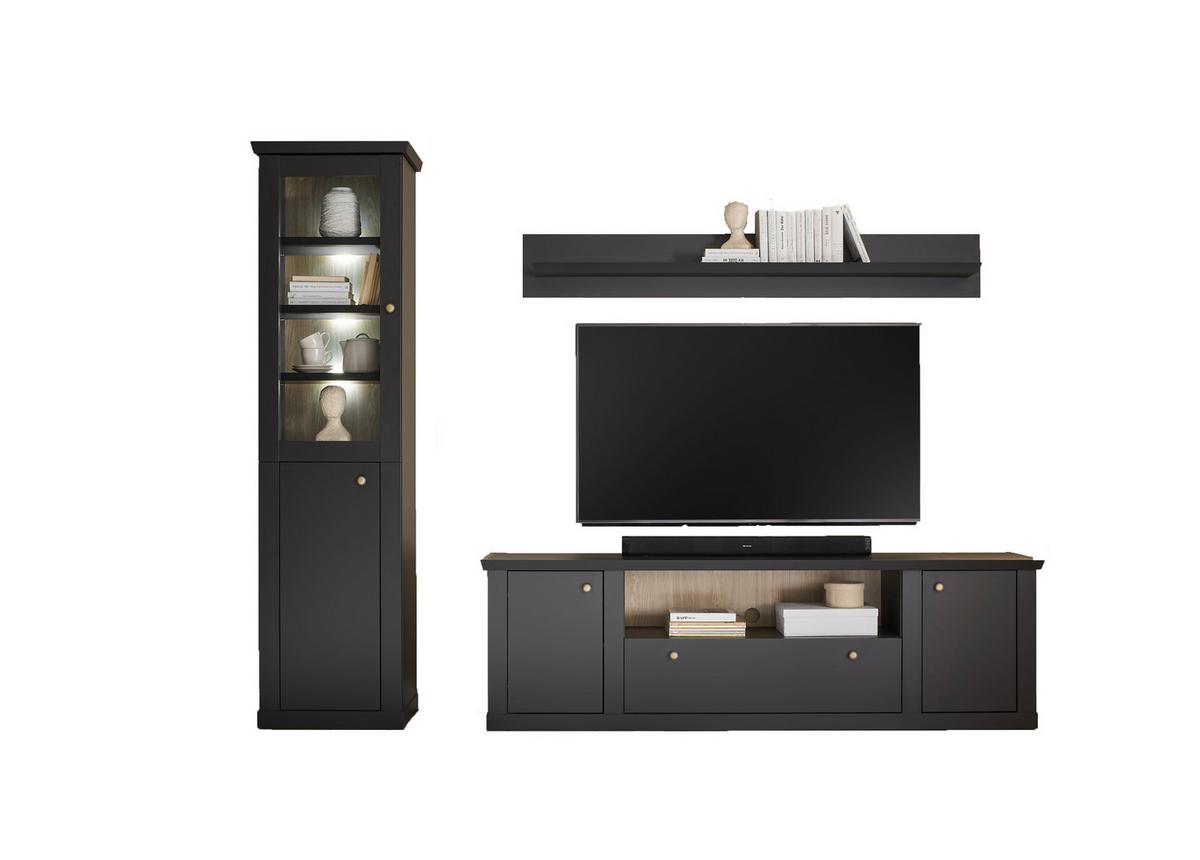 Wohnwand Lincoln Schwarz/Eichefarben B: 270cm - Eichefarben/Schwarz, Design, Holzwerkstoff (270/200/42cm) - MID.YOU