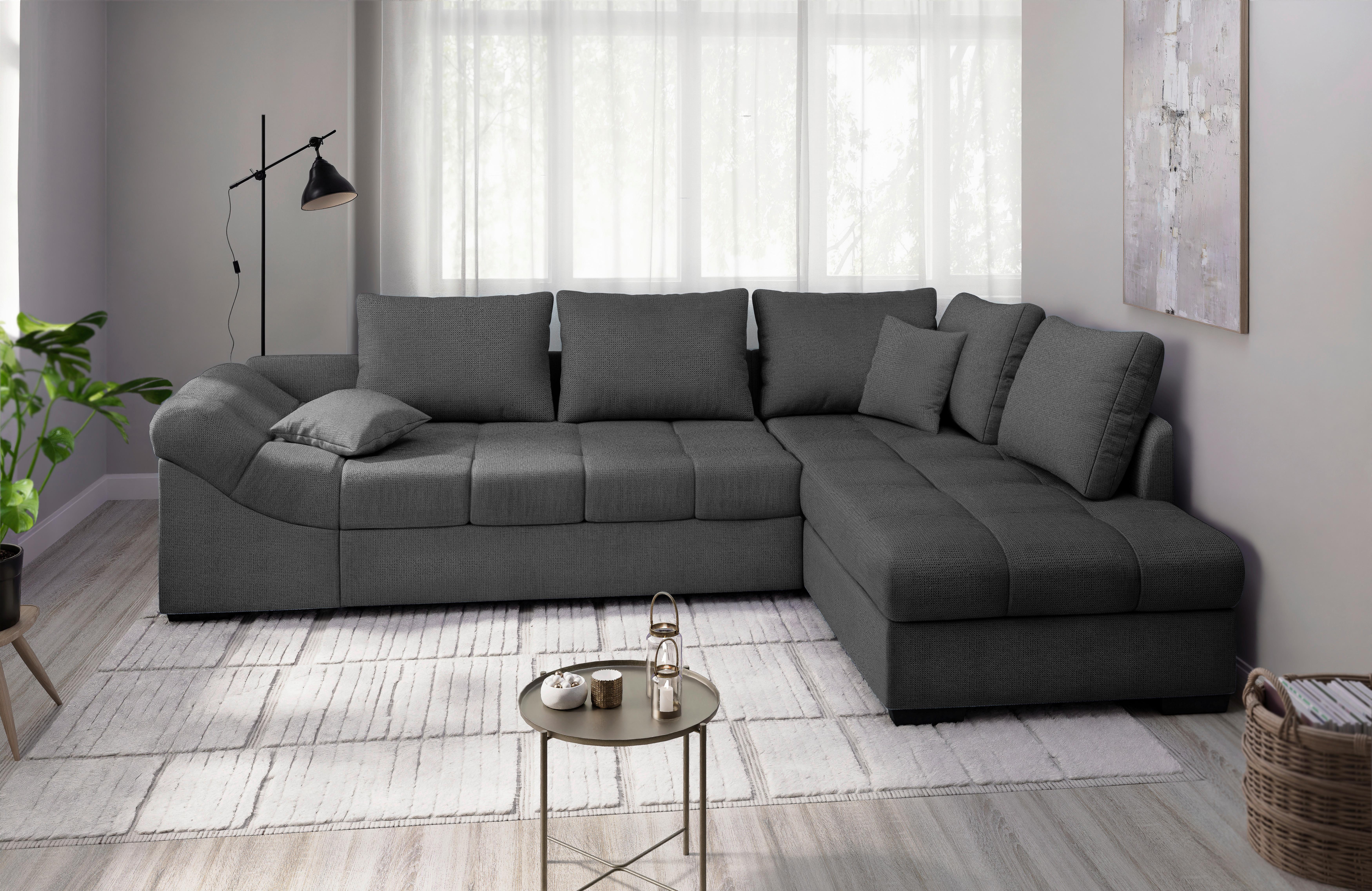 Eckschlafsofa Alvito Anthrazit S: 298x202 Cm - Anthrazit/Schwarz, MODERN, Textil (298/202cm) - MID.YOU