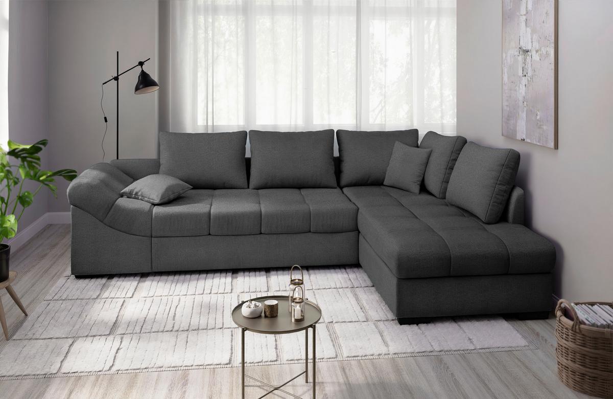 Eckschlafsofa Alvito Anthrazit S: 298x202 Cm - Anthrazit/Schwarz, MODERN, Textil (298/202cm) - MID.YOU