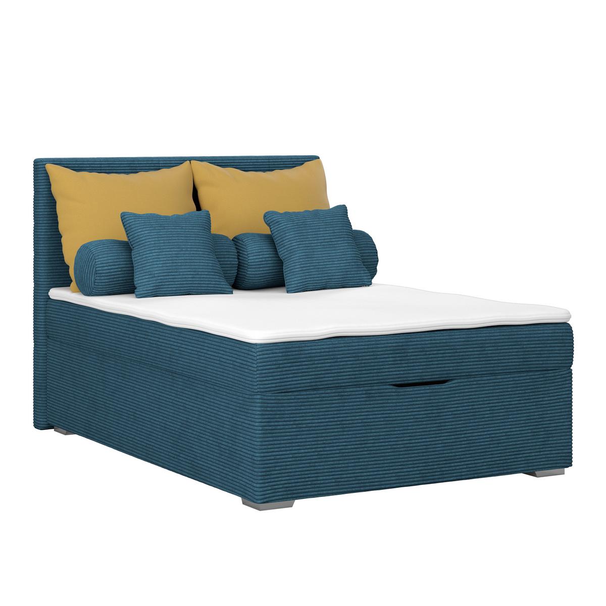 Čalúnená posteľ ADRIA 140x200 cm, tmavomodrá - modrá/chrómová, Konventionell, drevo/textil (140/200cm)