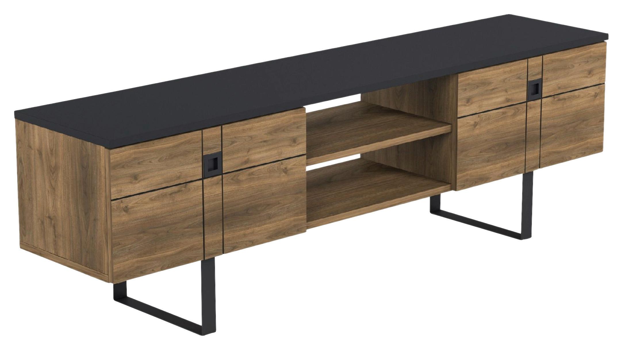 Lowboard Zeus TV-Schrank - Walnussfarben/Schwarz, Design, Holzwerkstoff (160/50/35cm) - Livetastic
