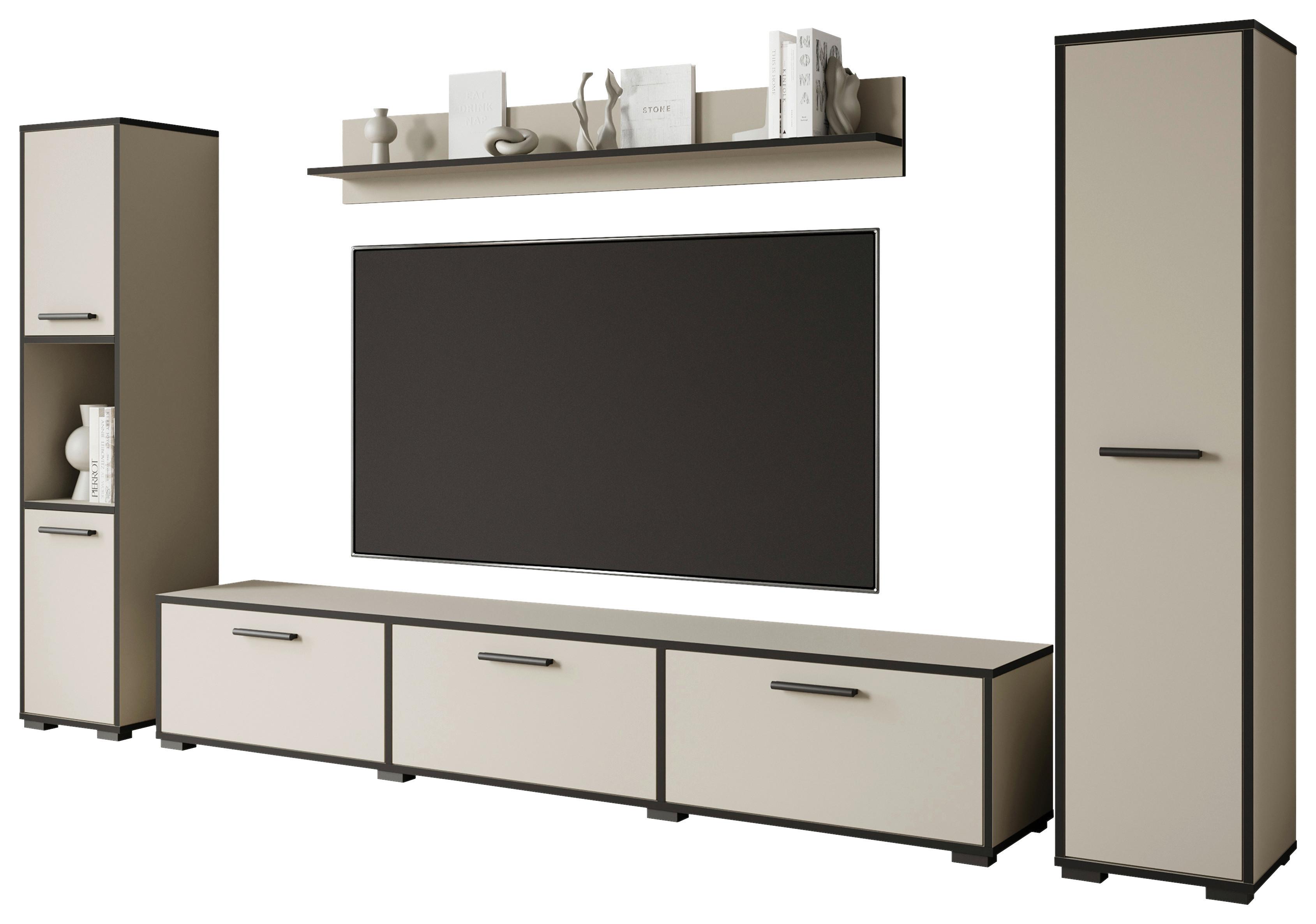Wohnwand 4 -Teilig. Bogota XL Kaschmir/Graphitfarben - Kaschmir/Schwarz, Basics, Holzwerkstoff (240/130/31cm) - P & B