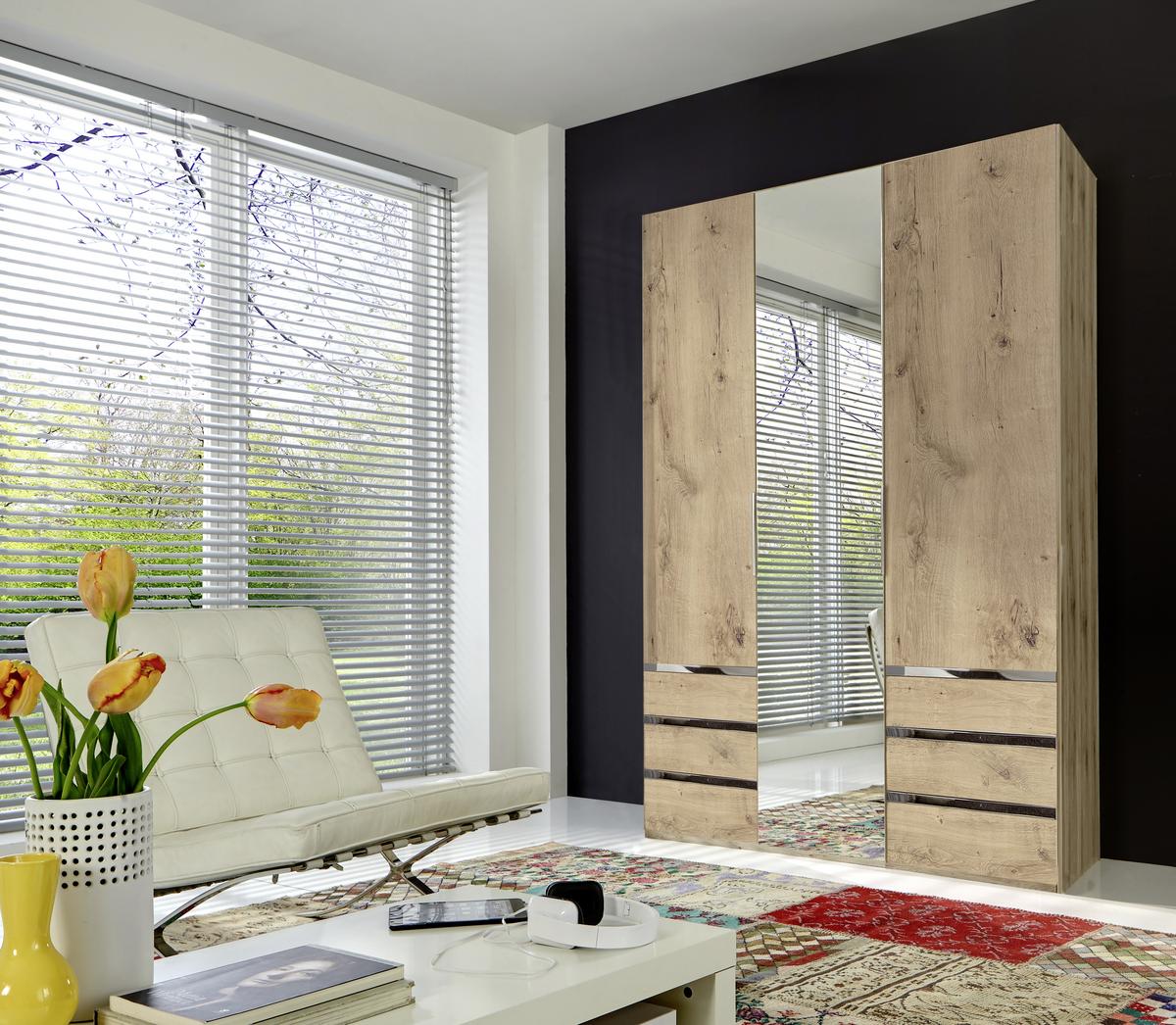 Drehtürenschrank Mit Spiegel 150cm Level 36a, Eichen Dekor - Eichefarben/Silberfarben, MODERN, Glas/Holzwerkstoff (150/216/58cm) - MID.YOU