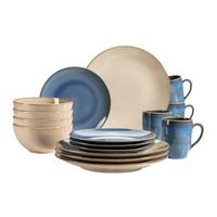 Kombiservice Sandfarben Hellblau 16-teilig - Sandfarben/Hellblau, Basics, Keramik - Mäser