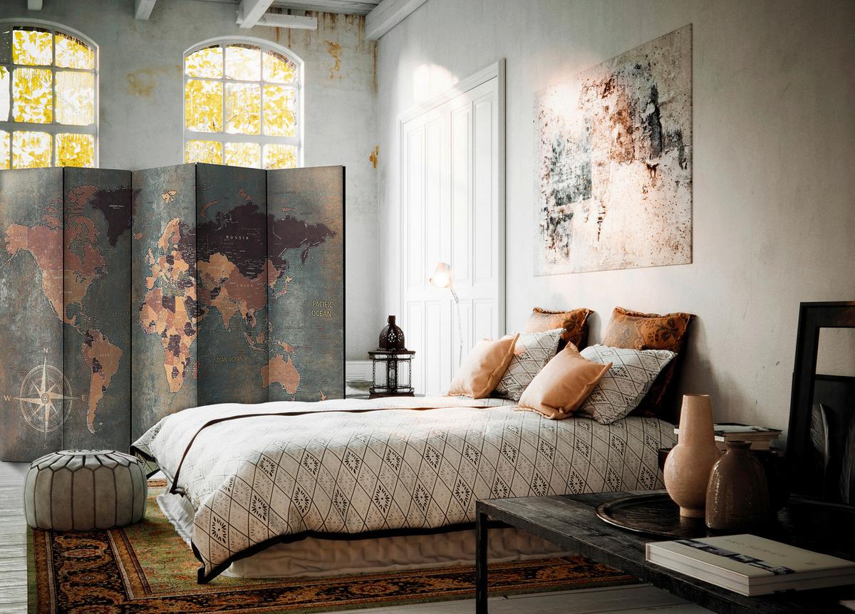 PARAVÁN HDE-PARAVENT874J - šedá/hnědá, Basics, dřevo/textil (225/172/3cm) - artgeist