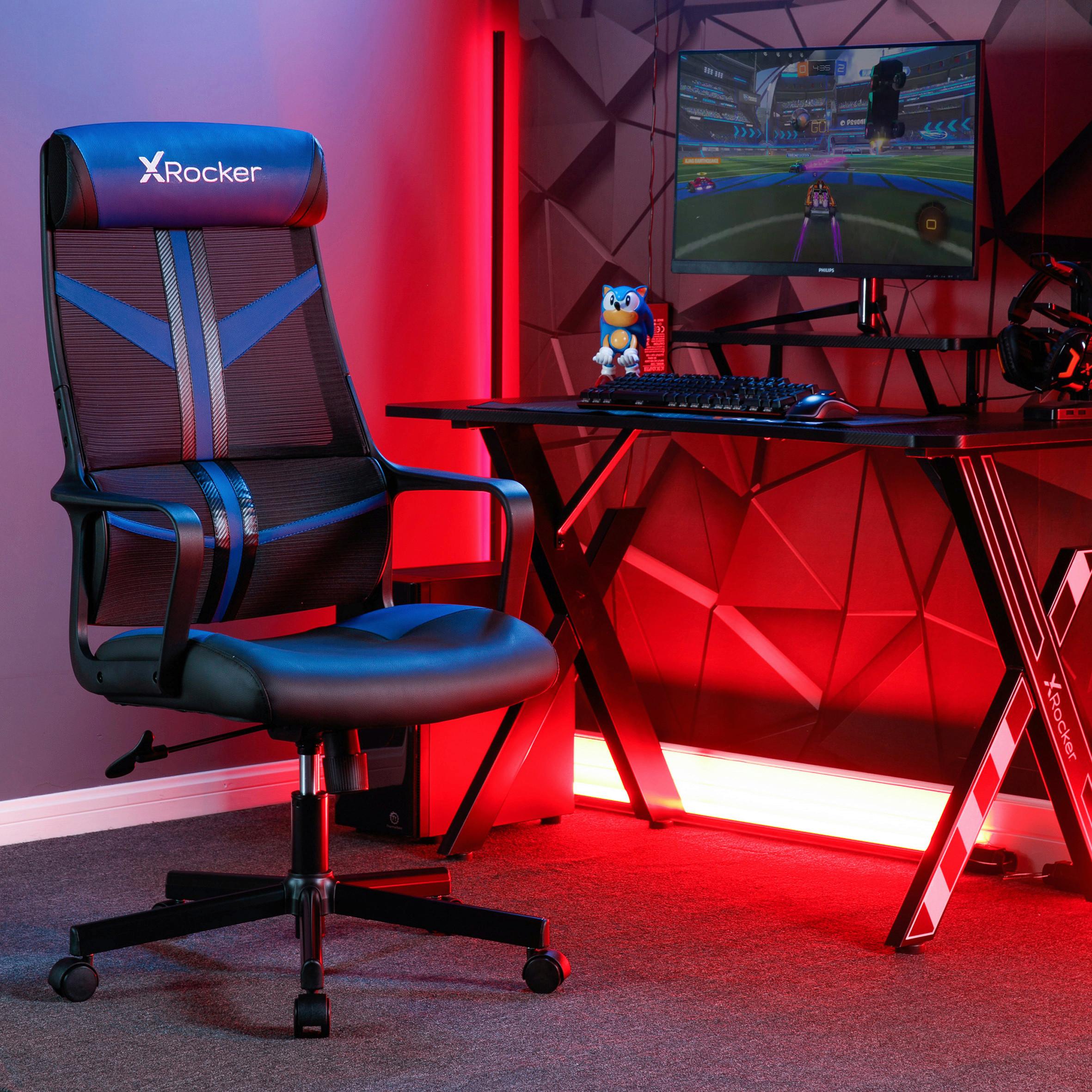 Gaming Stuhl Helix mit Kissen Blau/Schwarz - Blau/Schwarz, MODERN, Kunststoff/Textil (68/112,5/72cm) - X Rocker
