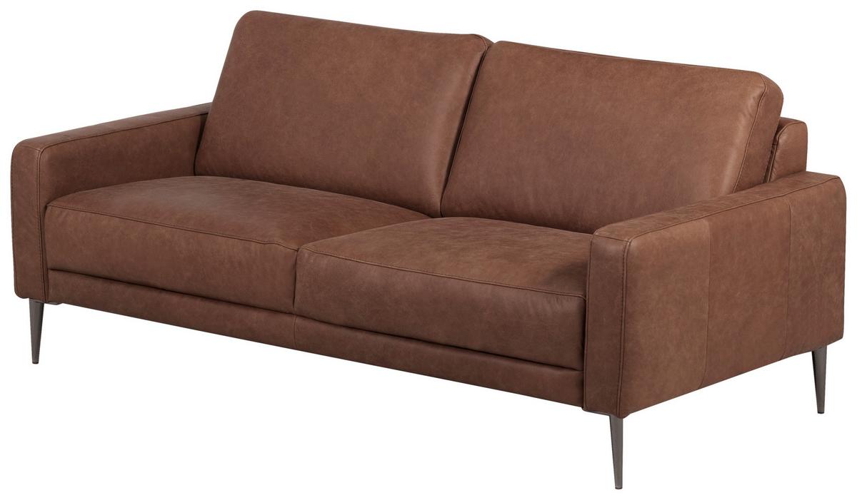 2-Sitzer-Sofa Spring, Dunkelbraun B: 157 cm - Dunkelbraun/Schwarzchrom, Design, Leder (157/85/92cm) - Livetastic