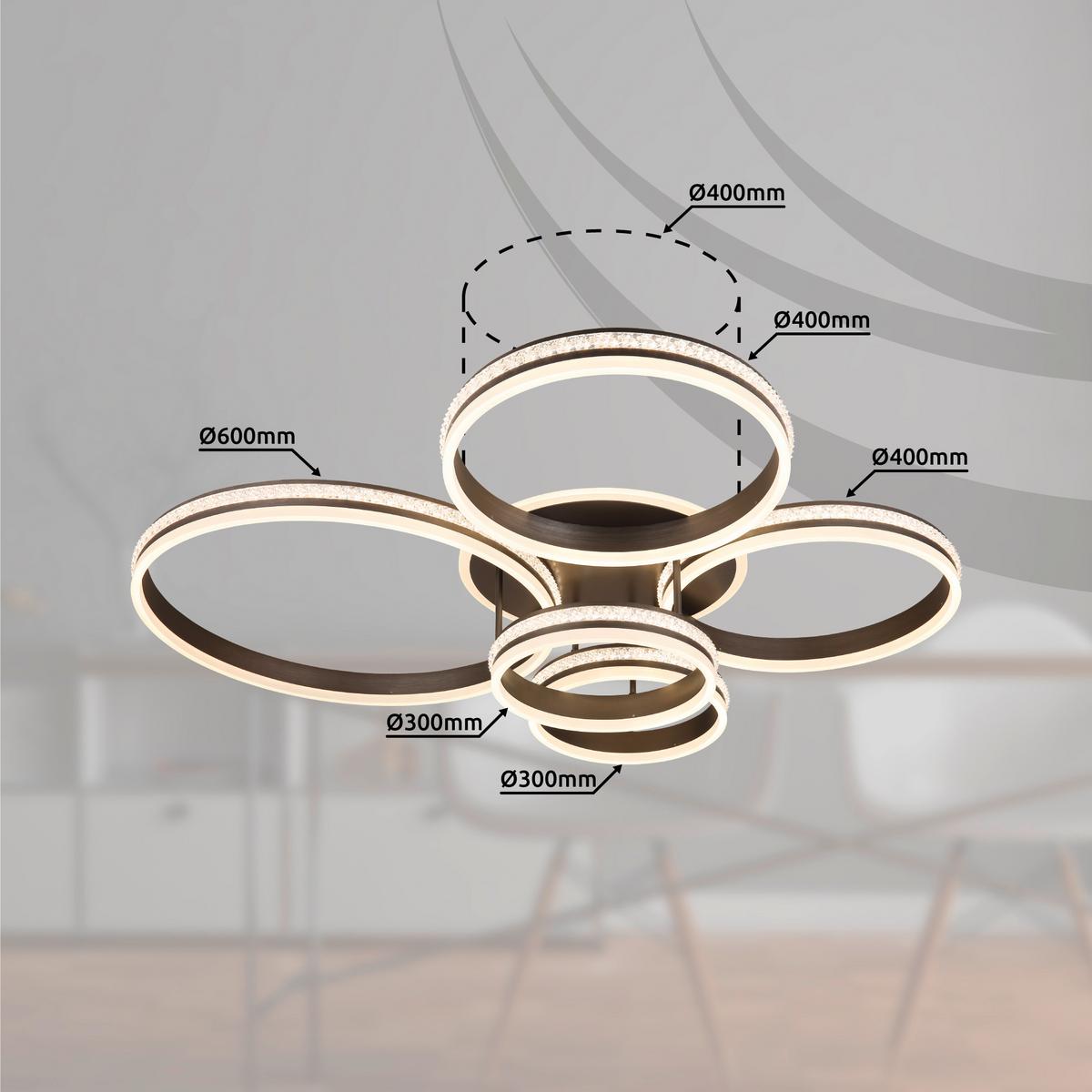 LED-Deckenleuchte 67314-120 - Klar/Titanfarben, Design, Kunststoff/Metall (114/91/21,5cm) - Globo
