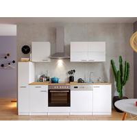 Küchenzeile Economy m. Geräten 250 cm Weiß/Nussbaum Dekor - Nussbaumfarben/Weiß, Basics, Holzwerkstoff (250cm) - Respekta