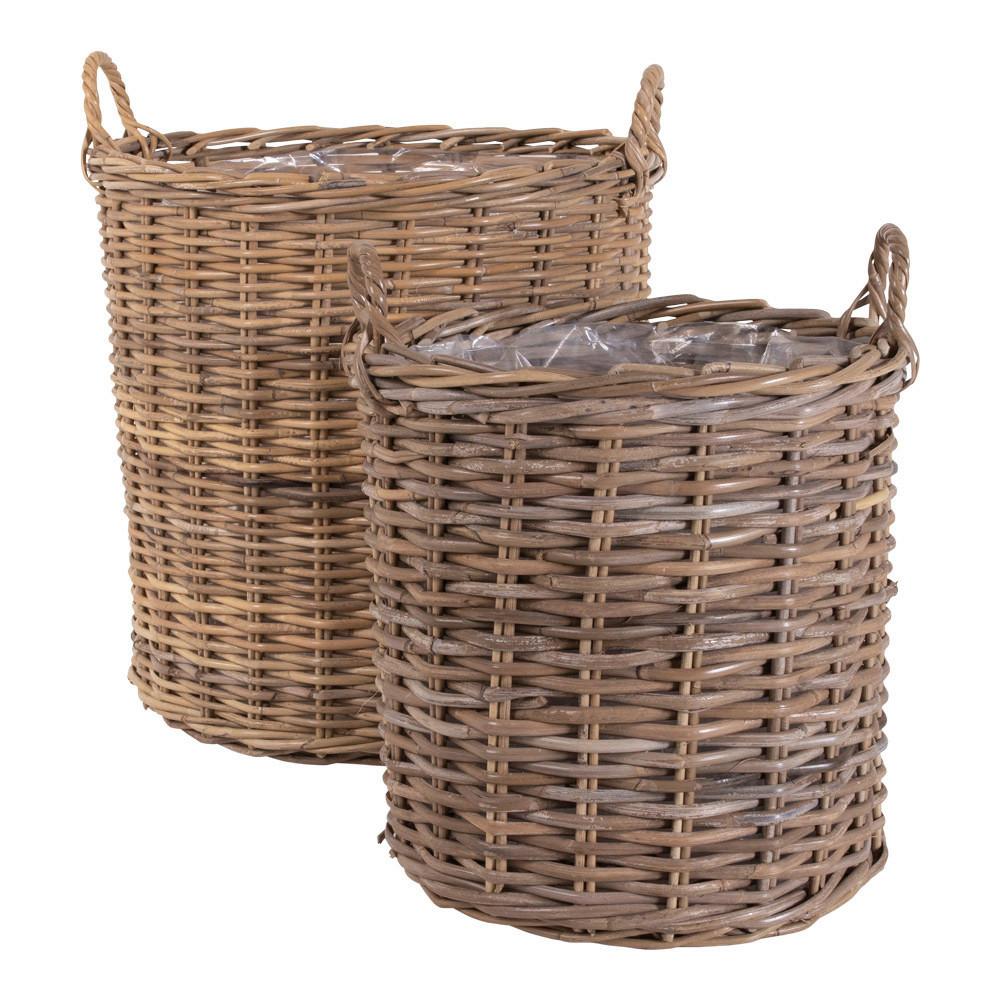 Korbset Rattan Braun 2-Teilig - Braun, Basics, Holz/Kunststoff