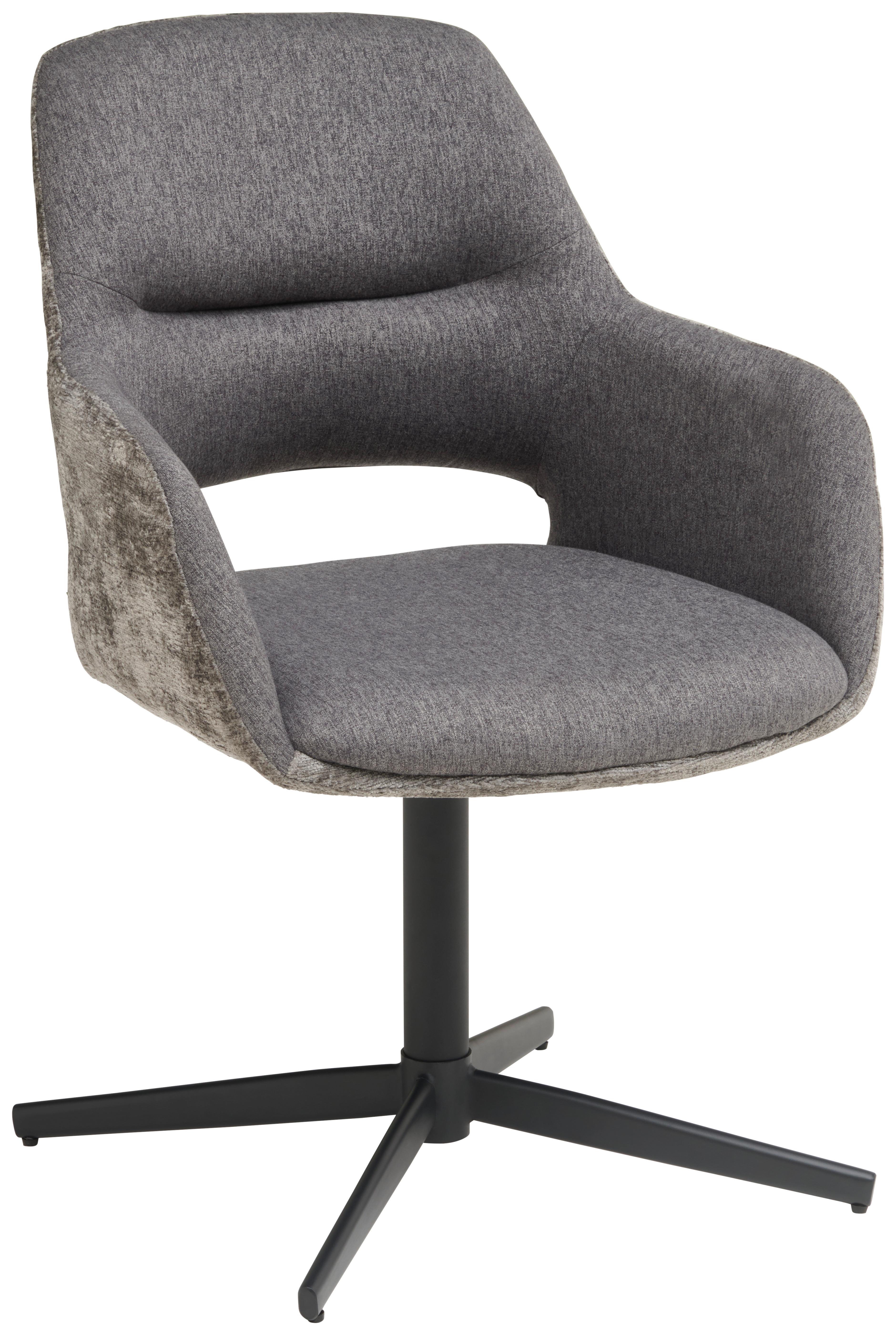 Armlehnstuhl Kaan Chenille Grau, B: 61 Cm - Schwarz/Grau, KONVENTIONELL, Textil/Metall (61/85/63cm) - MID.YOU