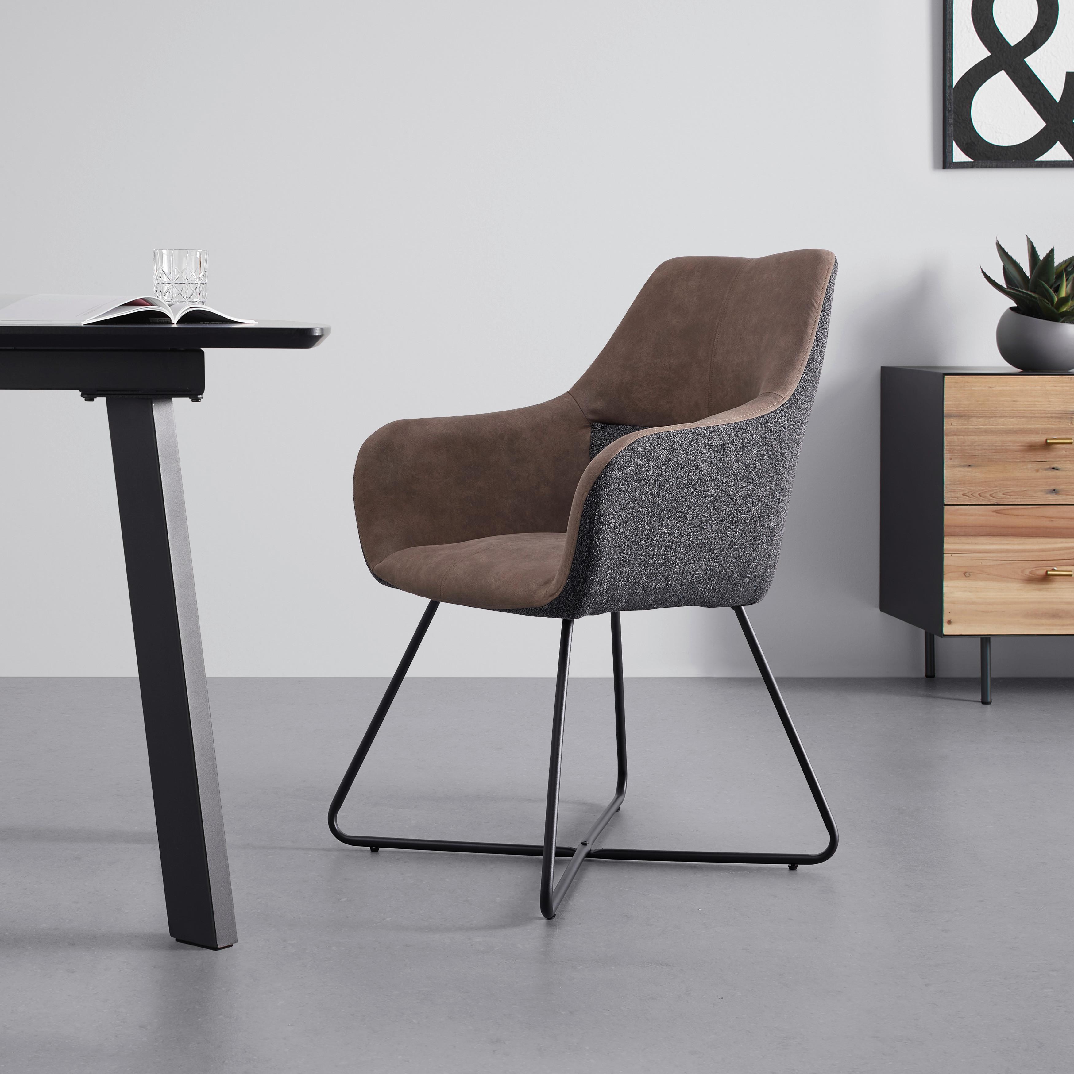 Židle Liya Šedá A Hnědá - černá/tmavě šedá, Moderní, kov/textil (63/90/65cm) - Bessagi Home
