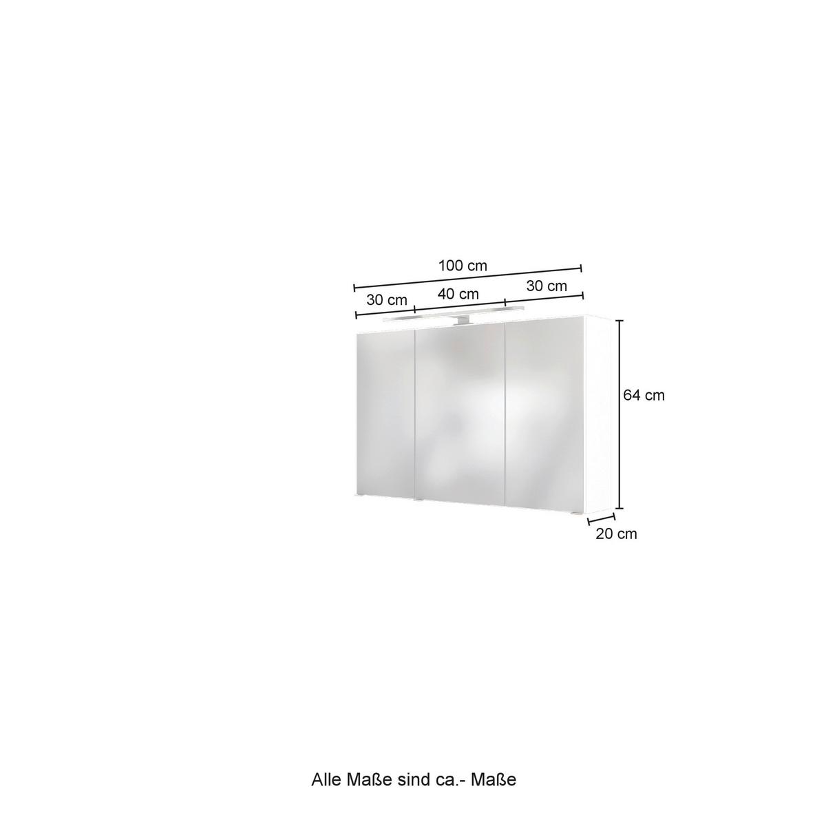 Spiegelschrank Pienza mit Led 3-Türig, Weiß - Weiß, Basics, Glas/Holzwerkstoff (100/64/20cm) - Held