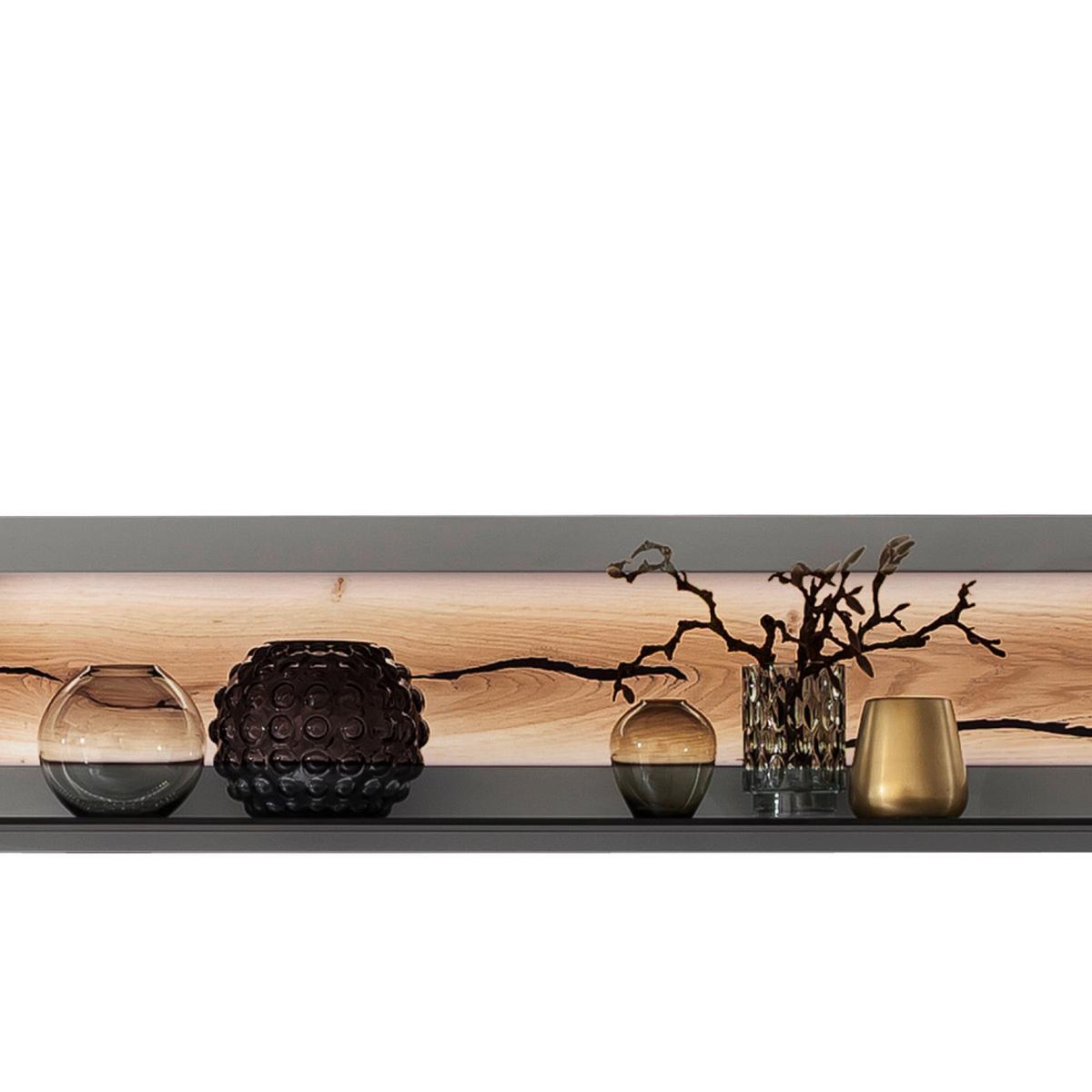Wohnkombination teilmassiv 3--teilig. Sevilla Grau/Eiche - Eichefarben/Schwarz, Design, Glas/Holzwerkstoff (276/207/50cm) - MID.YOU