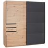 Schwebetürenschrank mit Laden 180 cm Oldenburg, Eiche Dekor - Eichefarben/Eiche Artisan, KONVENTIONELL, Glas/Holzwerkstoff (180/198/65cm)