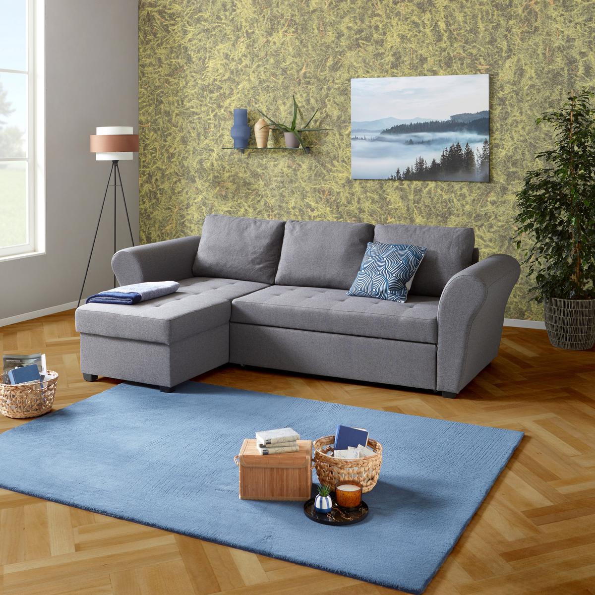 Ecksofa mit Schlaffunktion + Bettkasten Lasse Textil - Anthrazit/Schwarz, MODERN, Textil (260/155cm) - Ondega