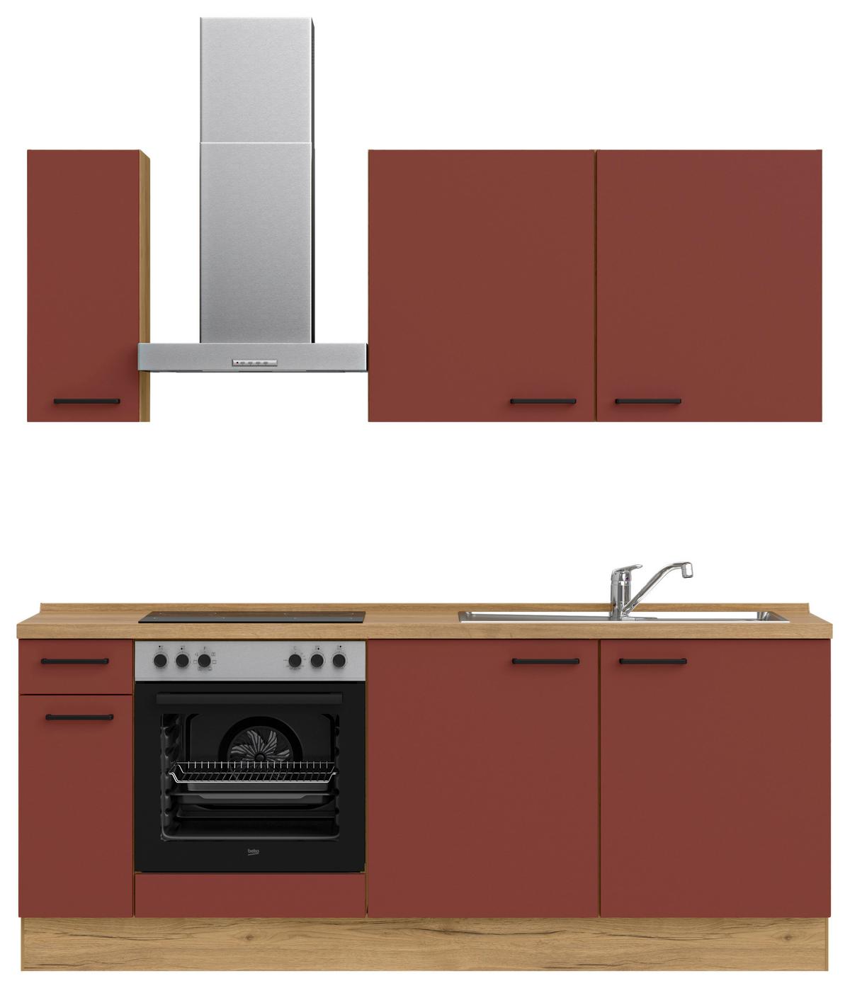 Küchenleerblock Easytouch Low-Line, L5 Links - Eichefarben/Rot, MODERN, Holzwerkstoff (210cm) - Nobilia