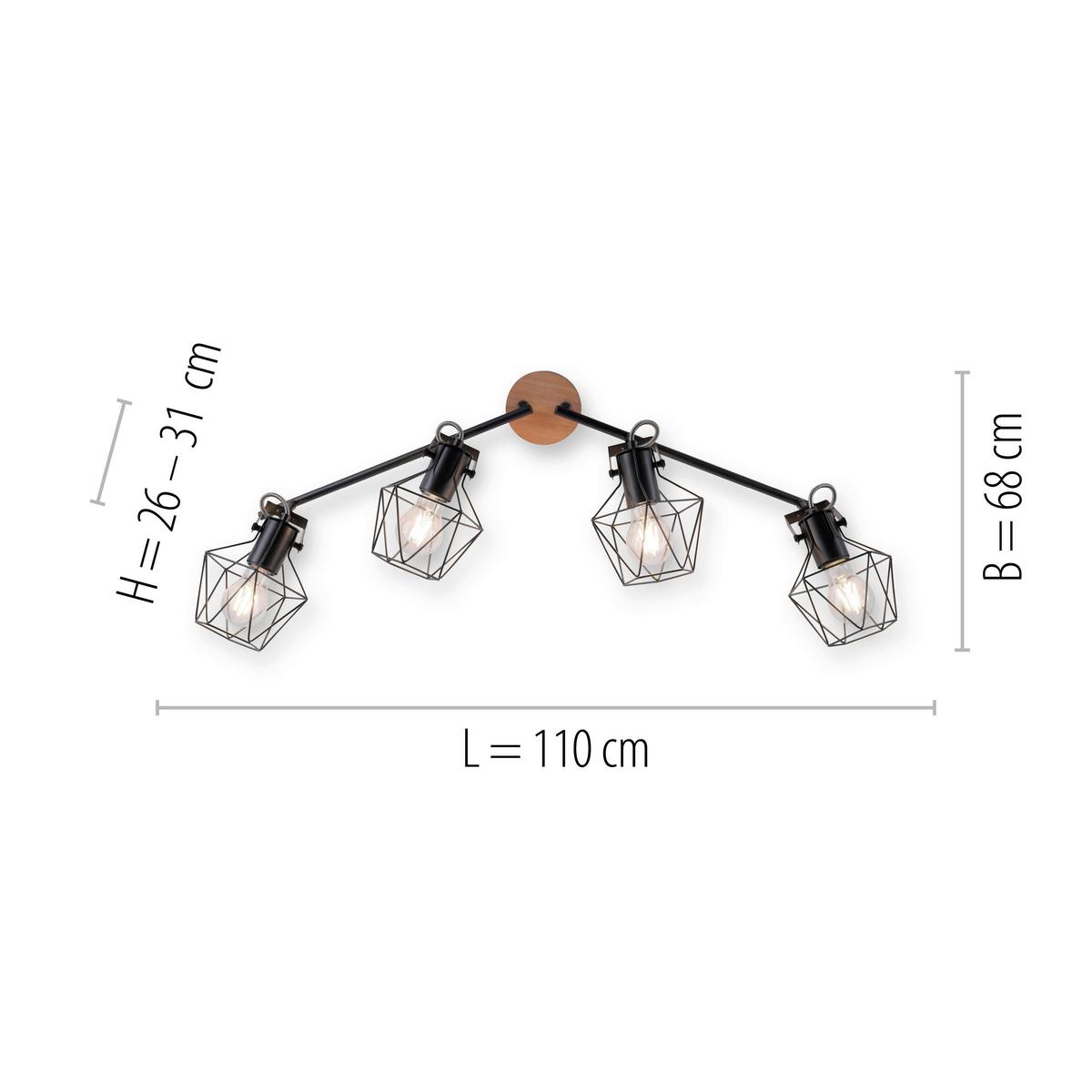 LED-Deckenleuchte Jaro L: 110 cm, Dreh- und Schwenkbar - Schwarz, Natur, Holz/Metall (110/109/30,5cm)