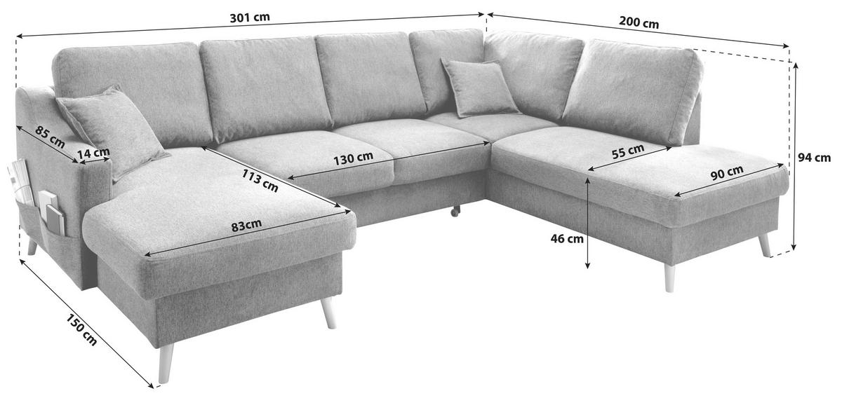 Wohnlandschaft Valentina - Dunkelgrün/Naturfarben, KONVENTIONELL, Textil (150/301/200cm) - P & B