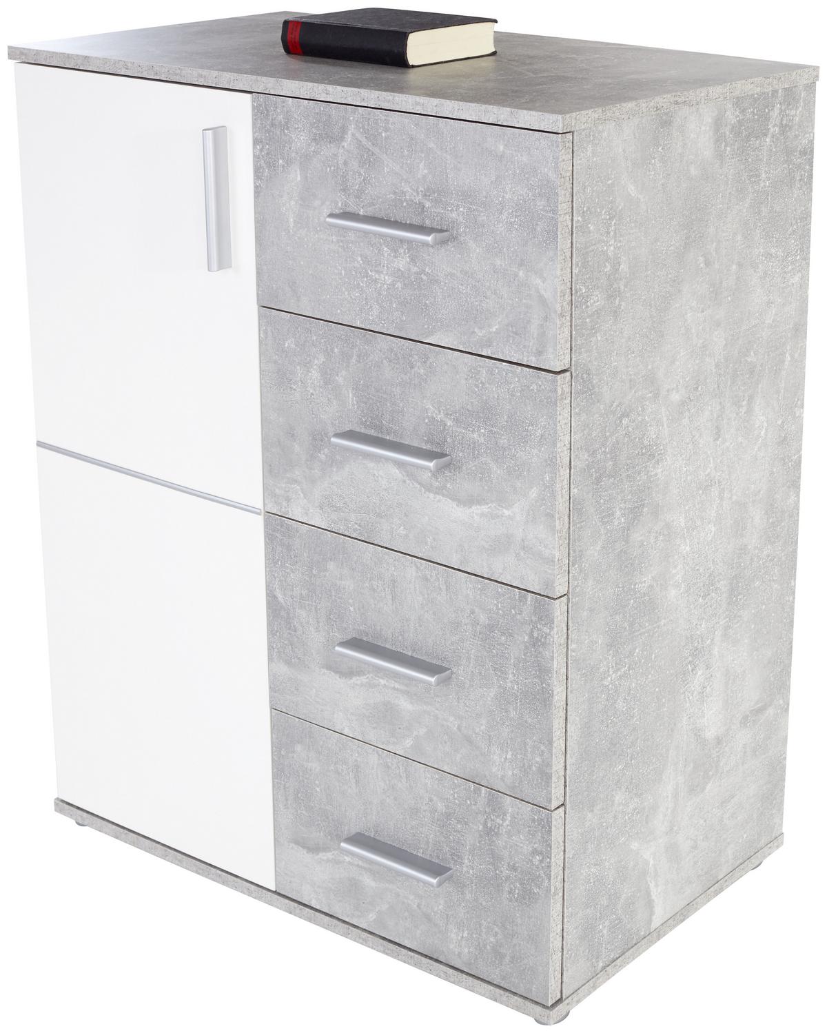 Kommode B 88,2cm Ina Beton Optik/weiß - Weiß/Grau, MODERN, Holzwerkstoff (88,2/95,2/38,3cm)