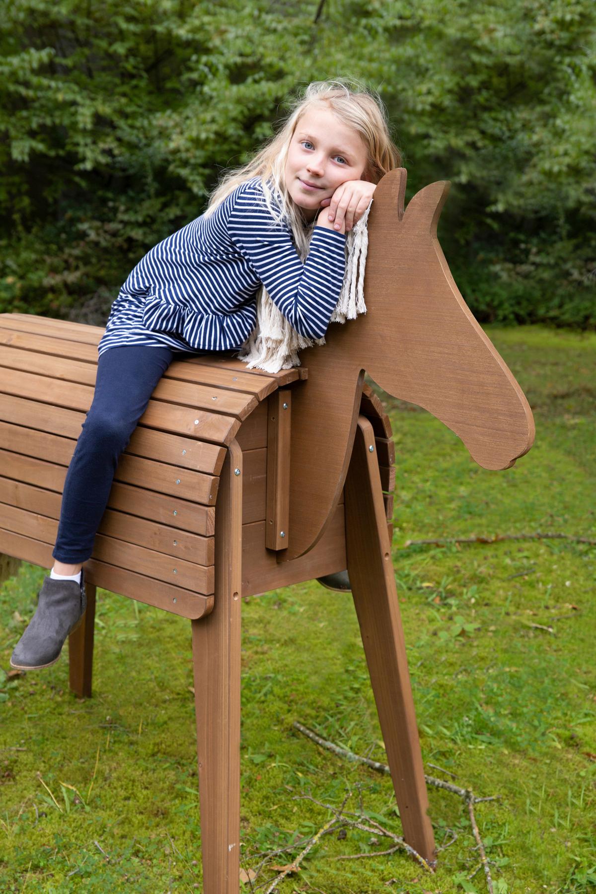 Holzpferd Natur Outdoorgeeignet - Teakfarben, Basics, Holz (64/123/151cm) - Roba