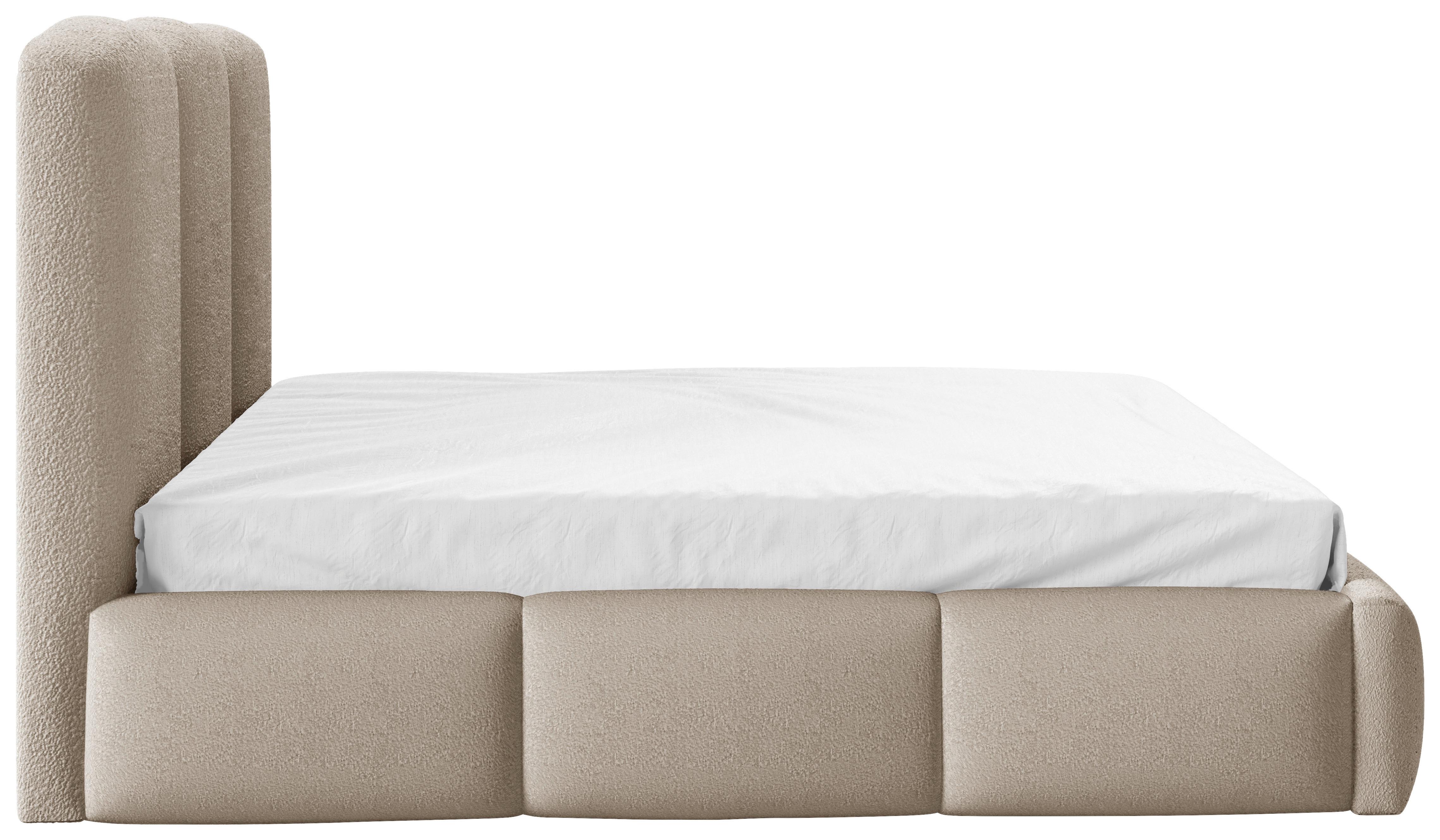 Polsterbett Bero Boucle Creme, Lf: 180x200 cm - Buchefarben/Creme, Trend, Holz/Textil (180/200cm)