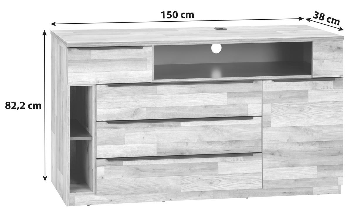 Komód James 150/82 Cm - grafitszürke/tölgyfa, Konventionell, faalapú anyag (150/82,2/38cm) - James Wood